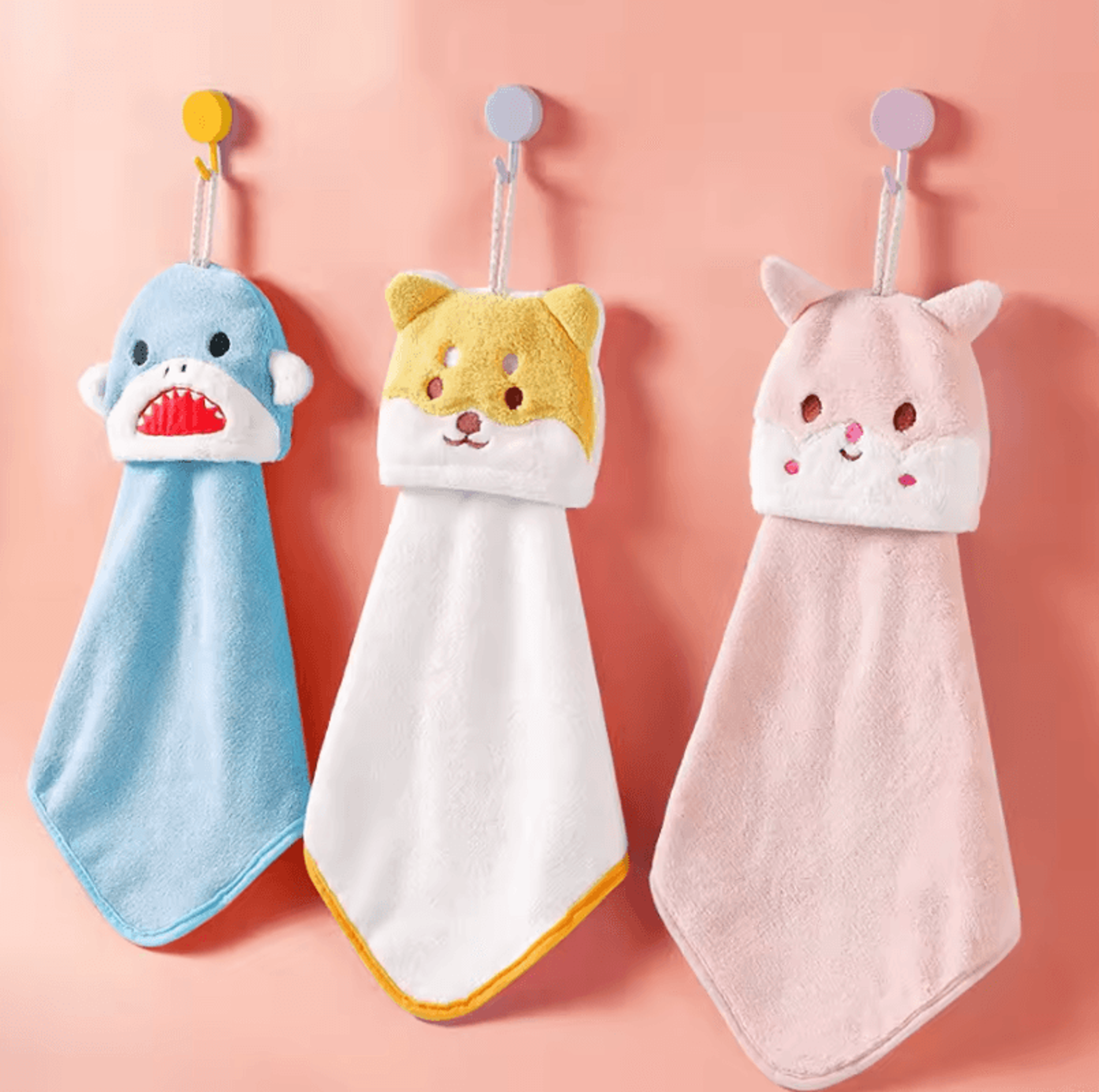 Cute Cartoon Animal Coral Fleece Hand Towel  Soft Hanging QuickDry Towel 1