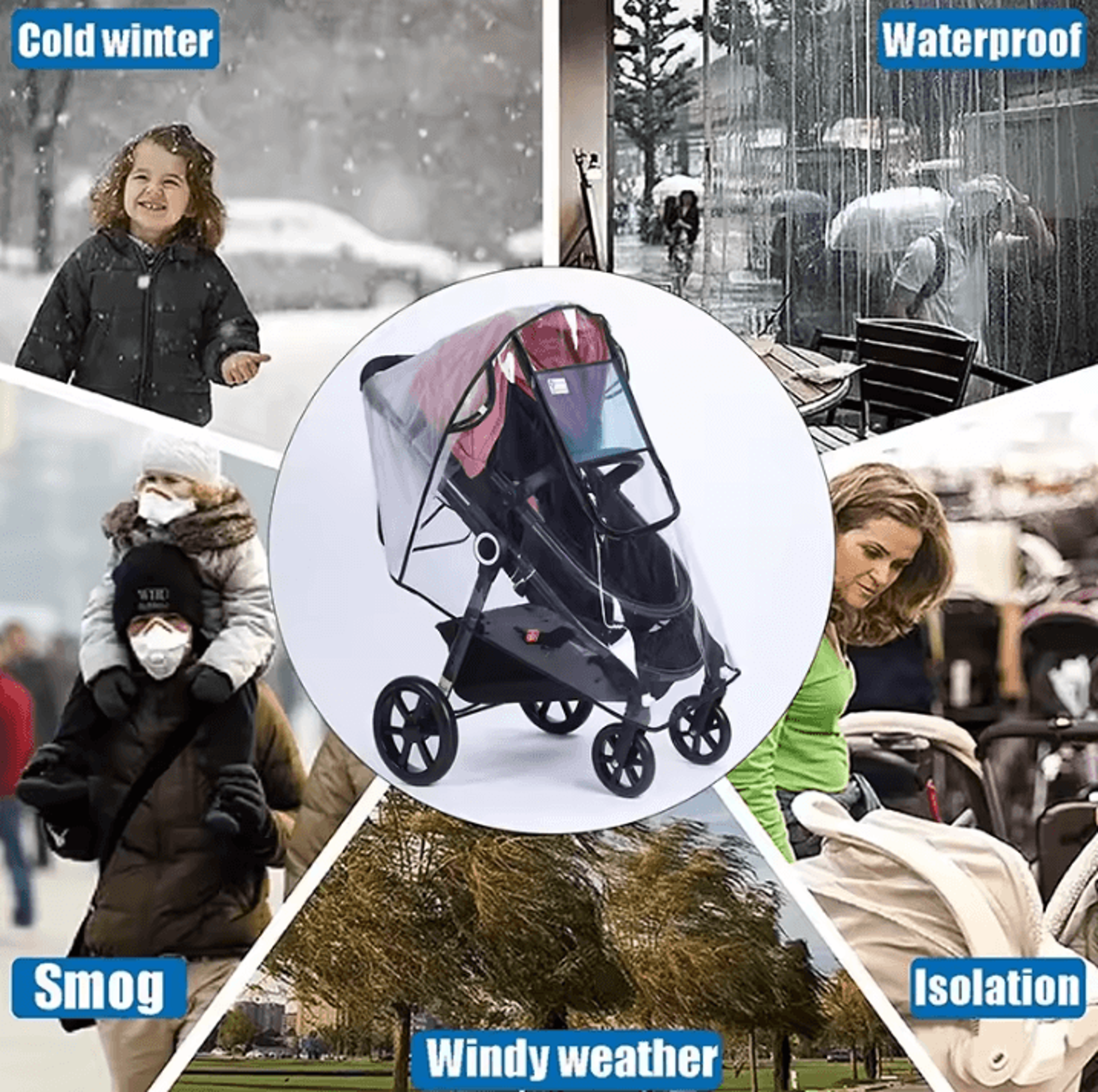 Universal Waterproof Baby Stroller Rain Cover With Clear Wind  Dust Protection 4