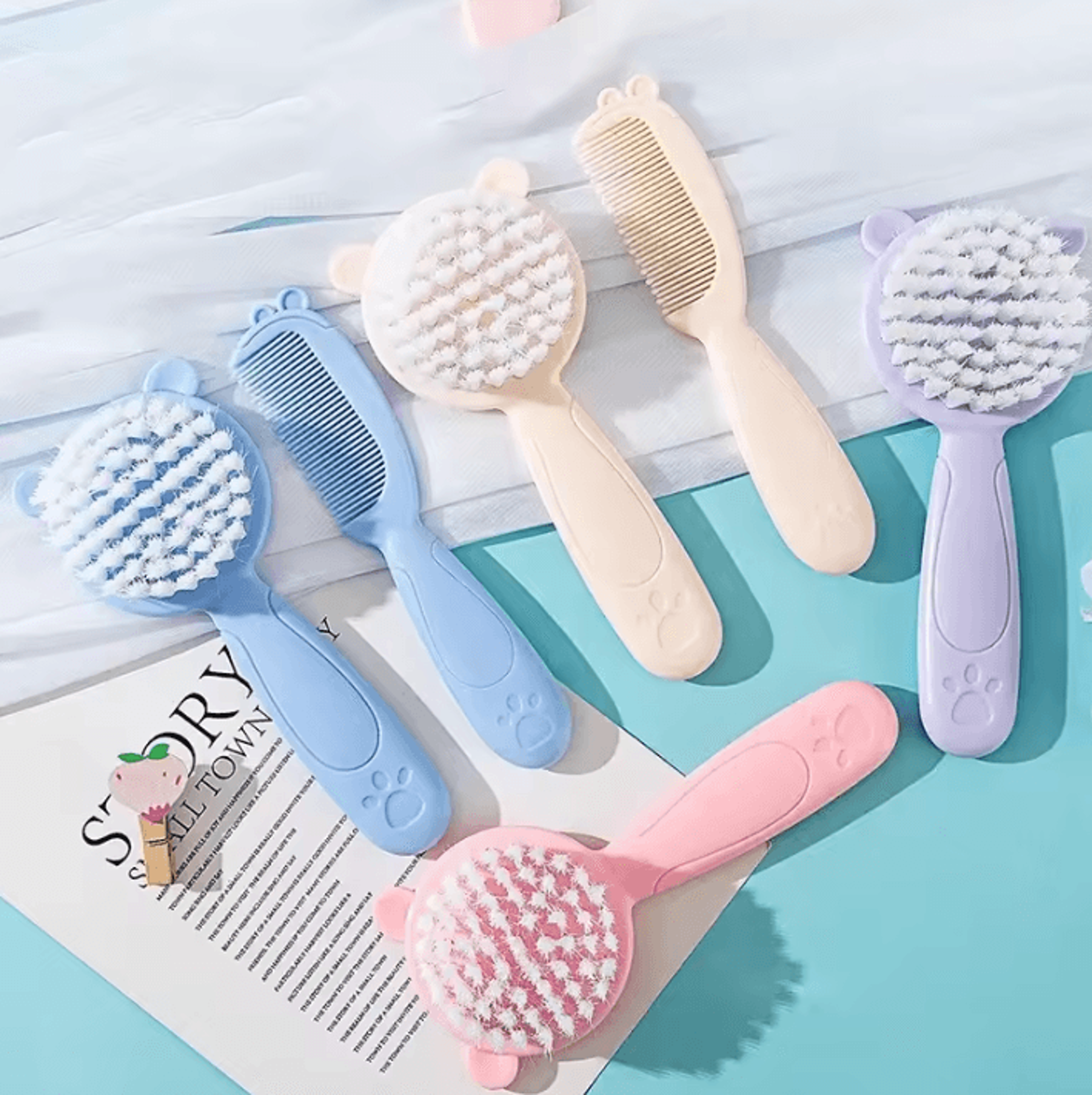 2pcs gentle baby hair brush & comb set for safe newborn grooming