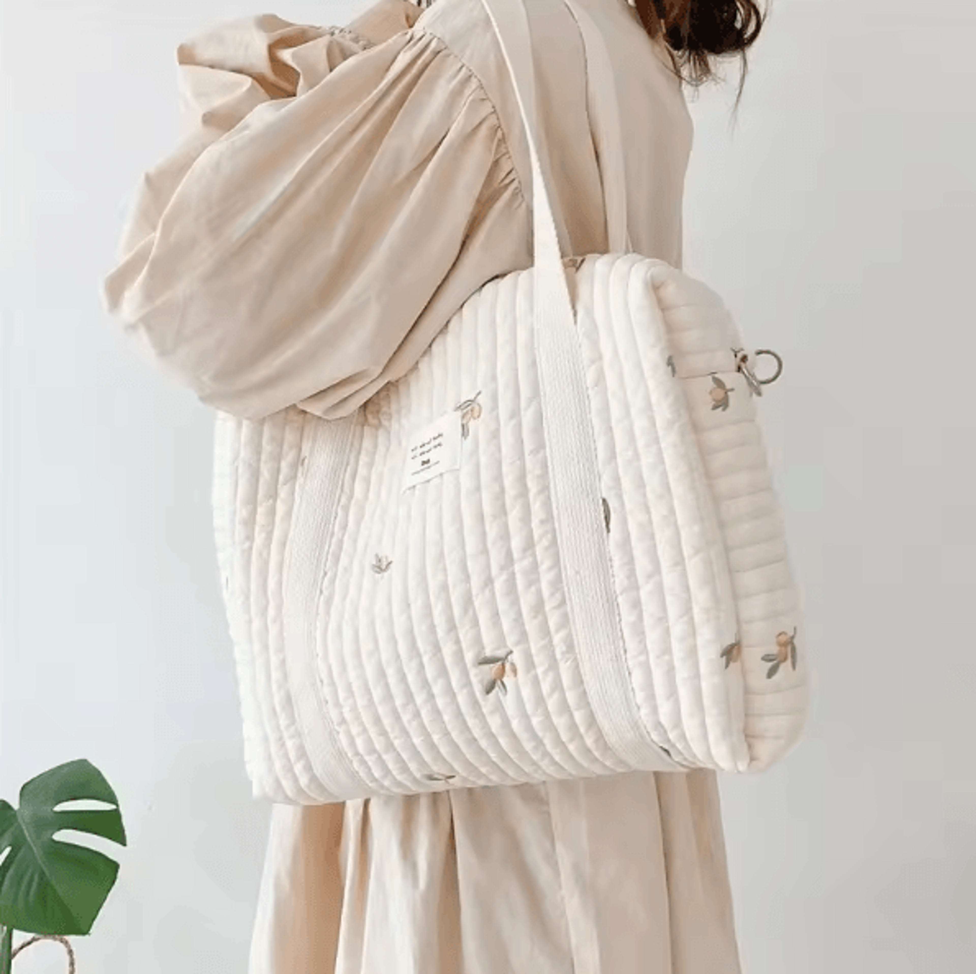 KoreanStyle Quilted Diaper Bag With Elegant Embroidery  Large Storage 7