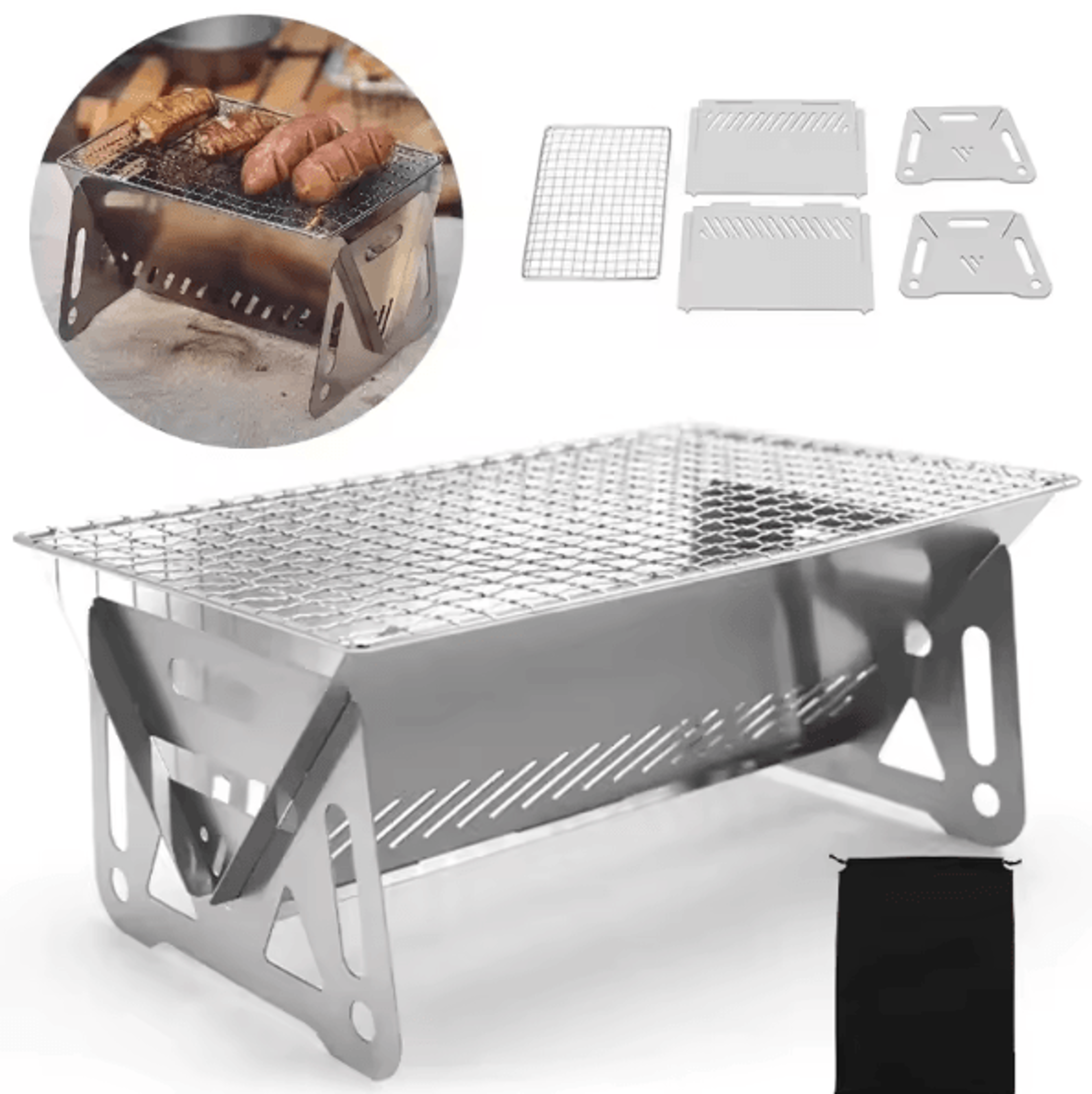 Portable Folding BBQ Grill Stove  Stainless Steel Camping Charcoal Grill 2