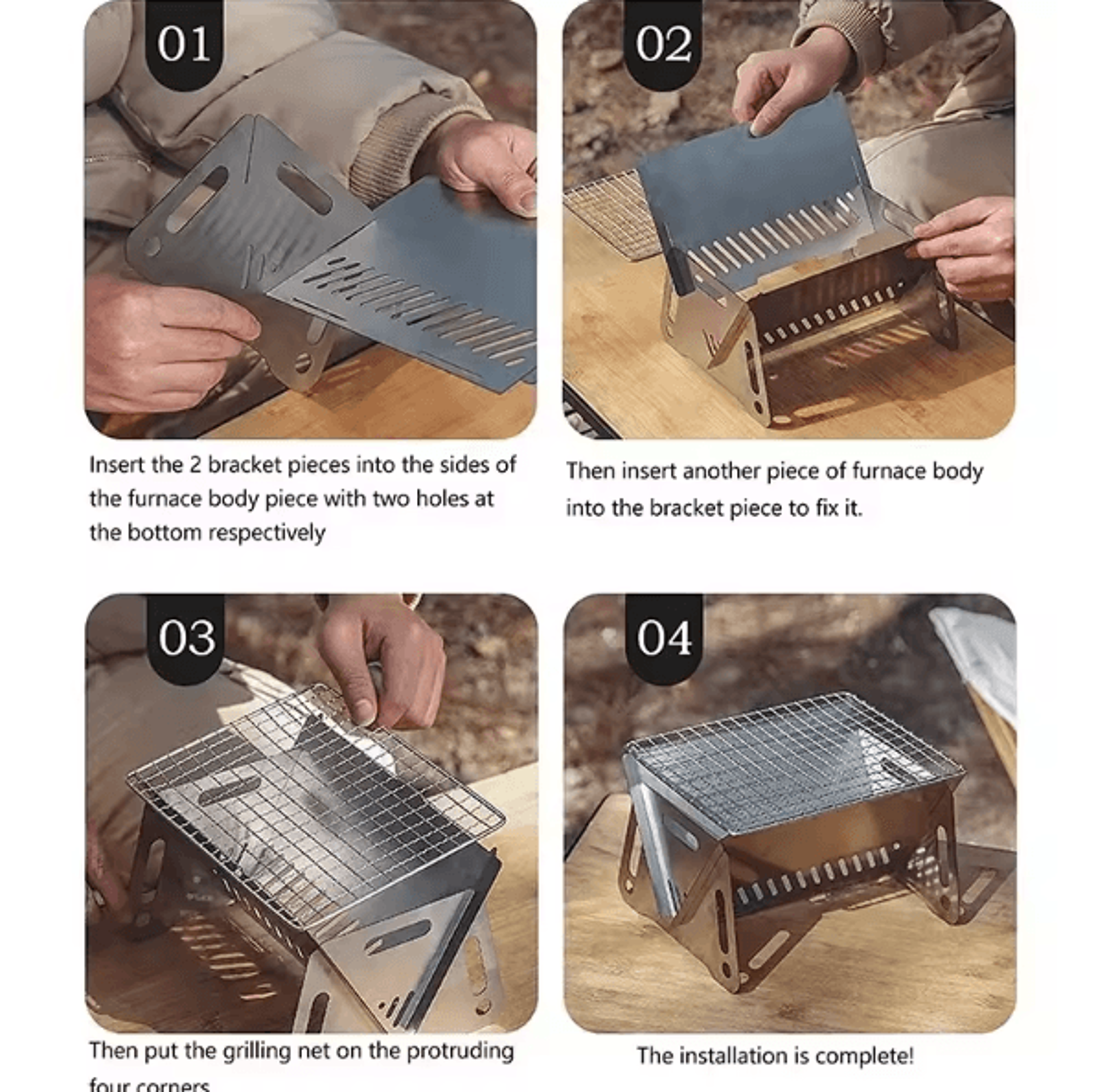 Portable Folding BBQ Grill Stove  Stainless Steel Camping Charcoal Grill 3