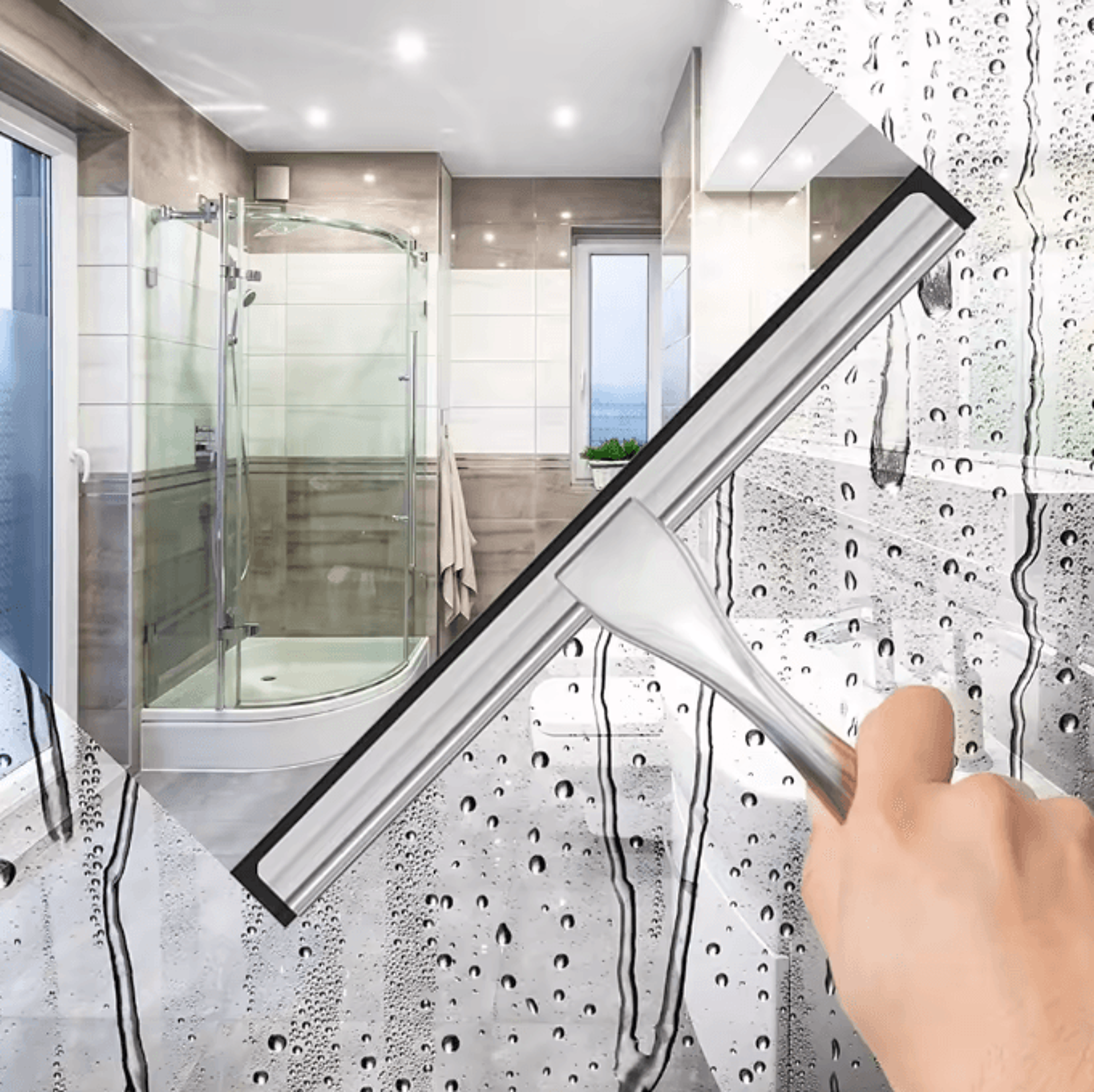 Stainless Steel Shower Squeegee With Hook  StreakFree Glass  Mirror Cleaning Tool 1