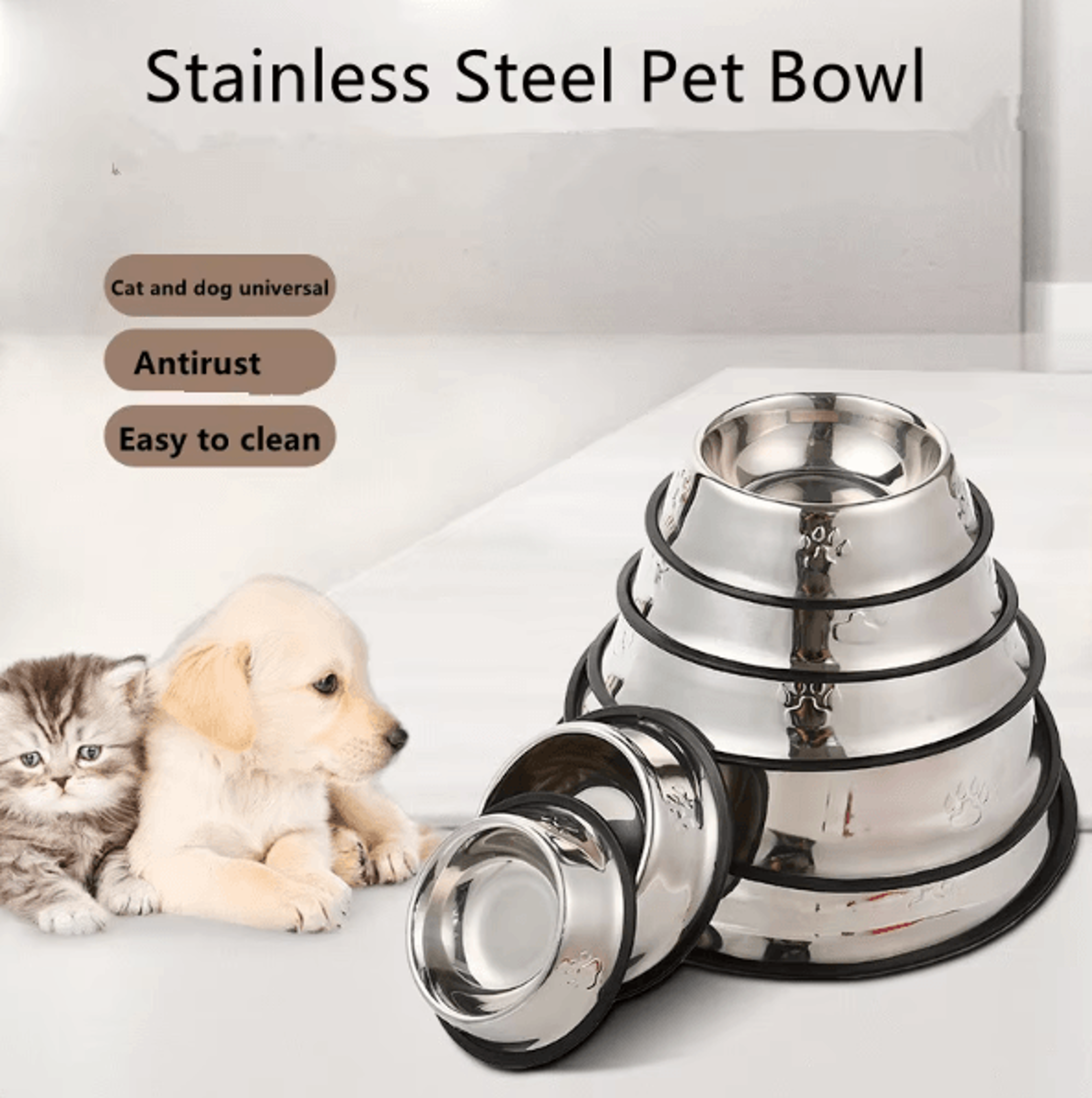 stainless steel pet bowl – anti-slip durable food & water feeding bowl for dogs & cats