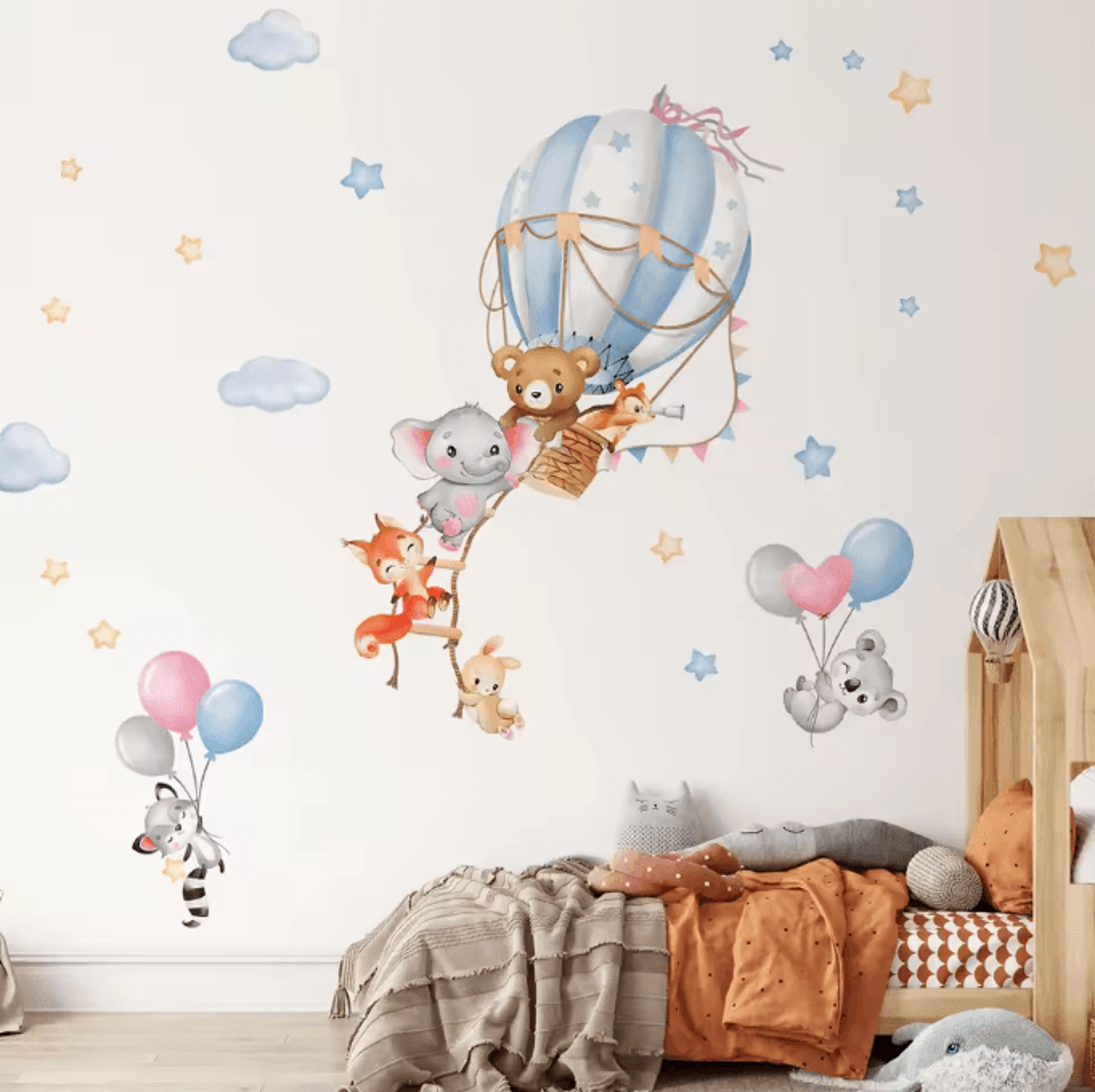 Pink Cartoon Bear Balloon Wall Stickers  Cute Kids Room  Nursery Wall Decals Decor 2