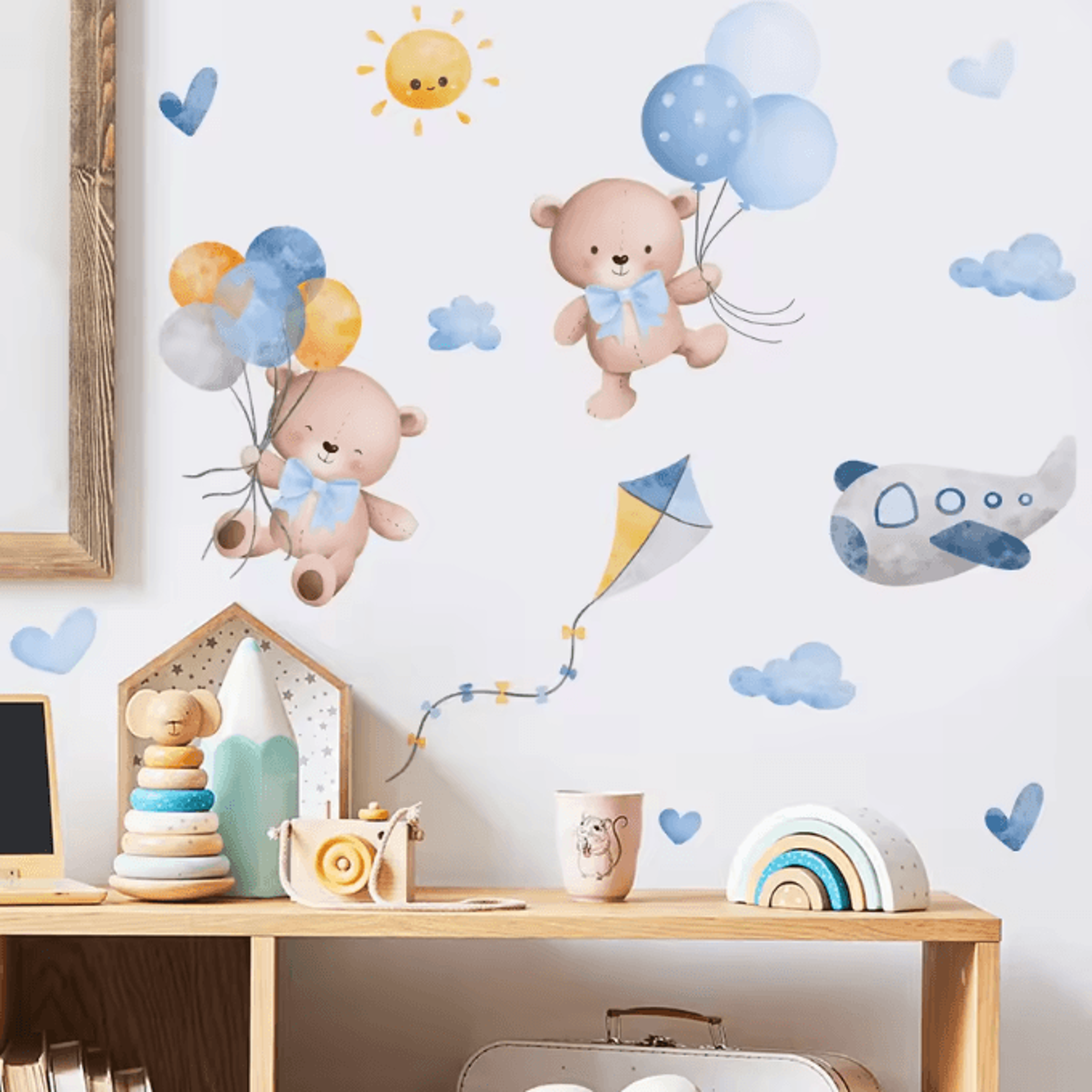 Pink Cartoon Bear Balloon Wall Stickers  Cute Kids Room  Nursery Wall Decals Decor 4