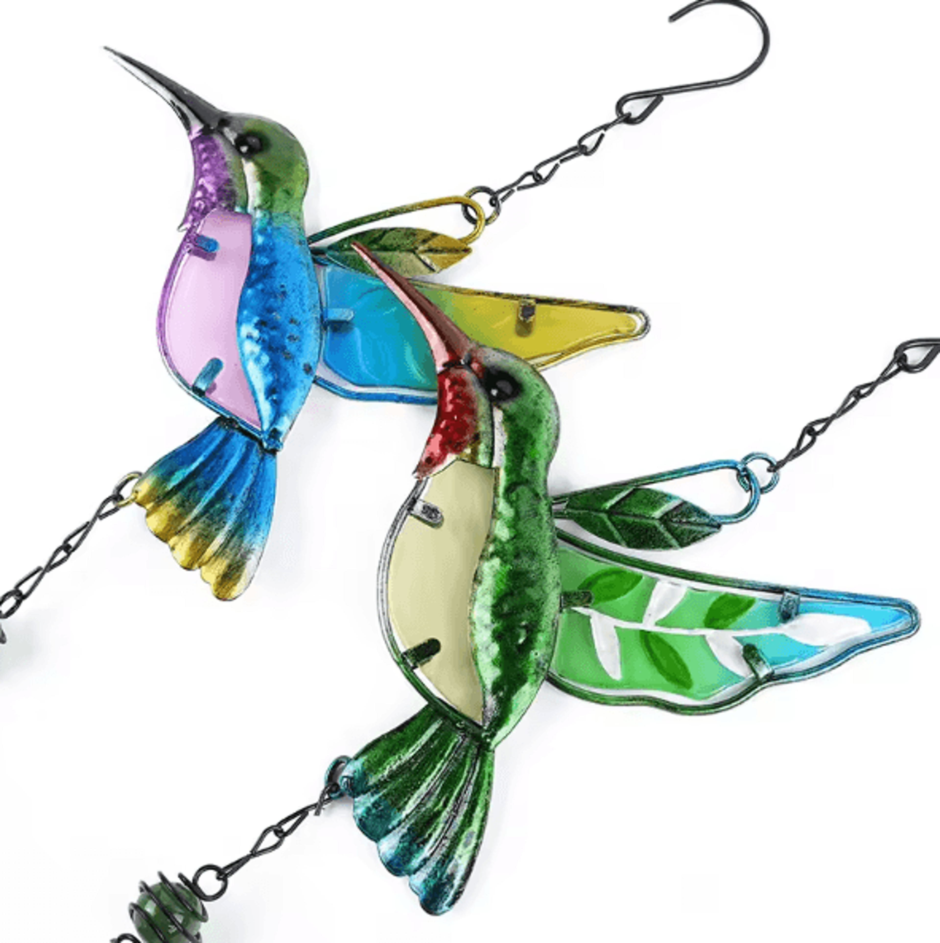 Hummingbird  Dragonfly Metal Glass Wind Chime  HandPainted Garden Hanging Decor With Soothing Bells 1