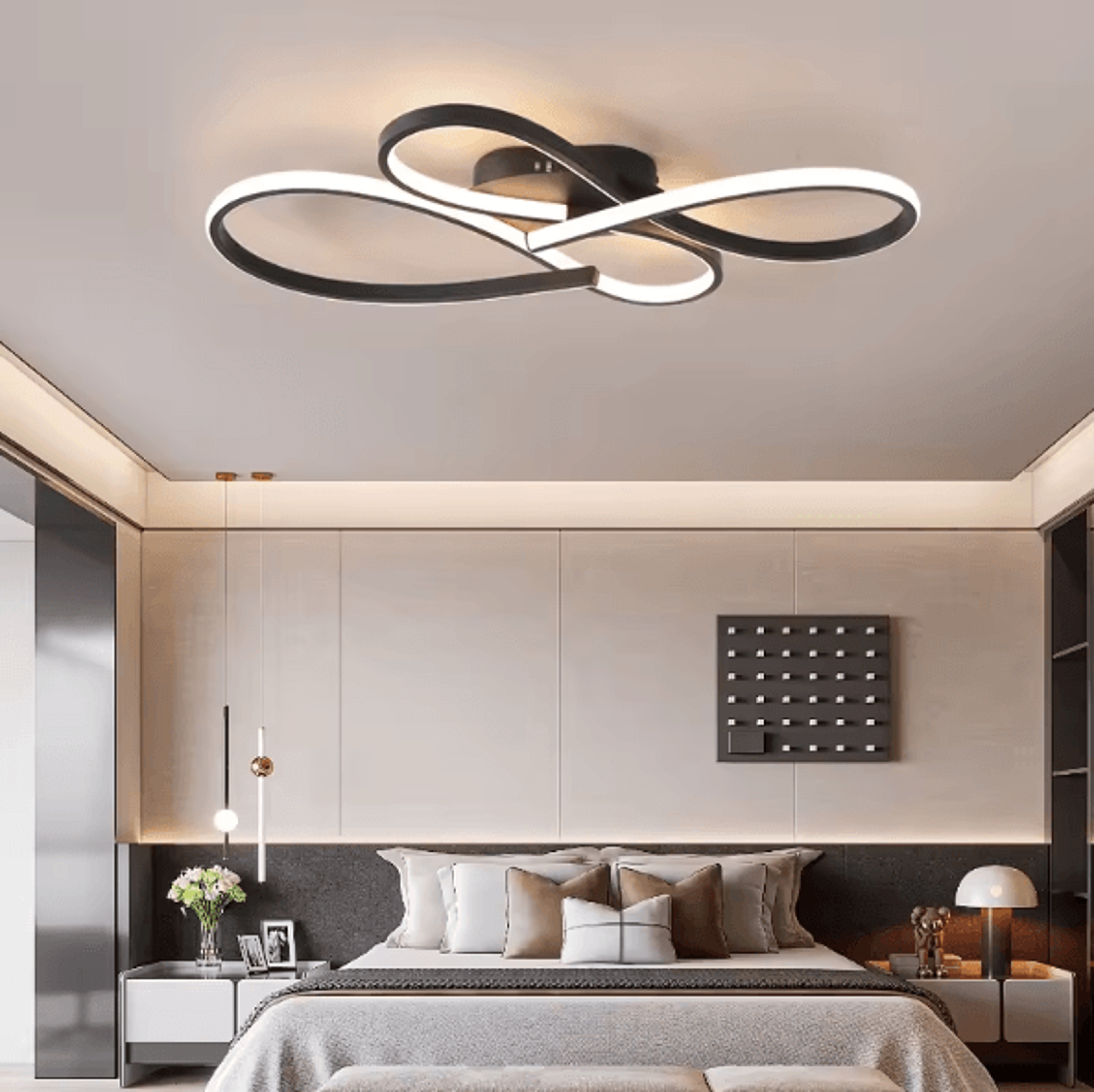 modern black led ceiling chandelier – minimalist ceiling light fixture for living room, bedroom & study