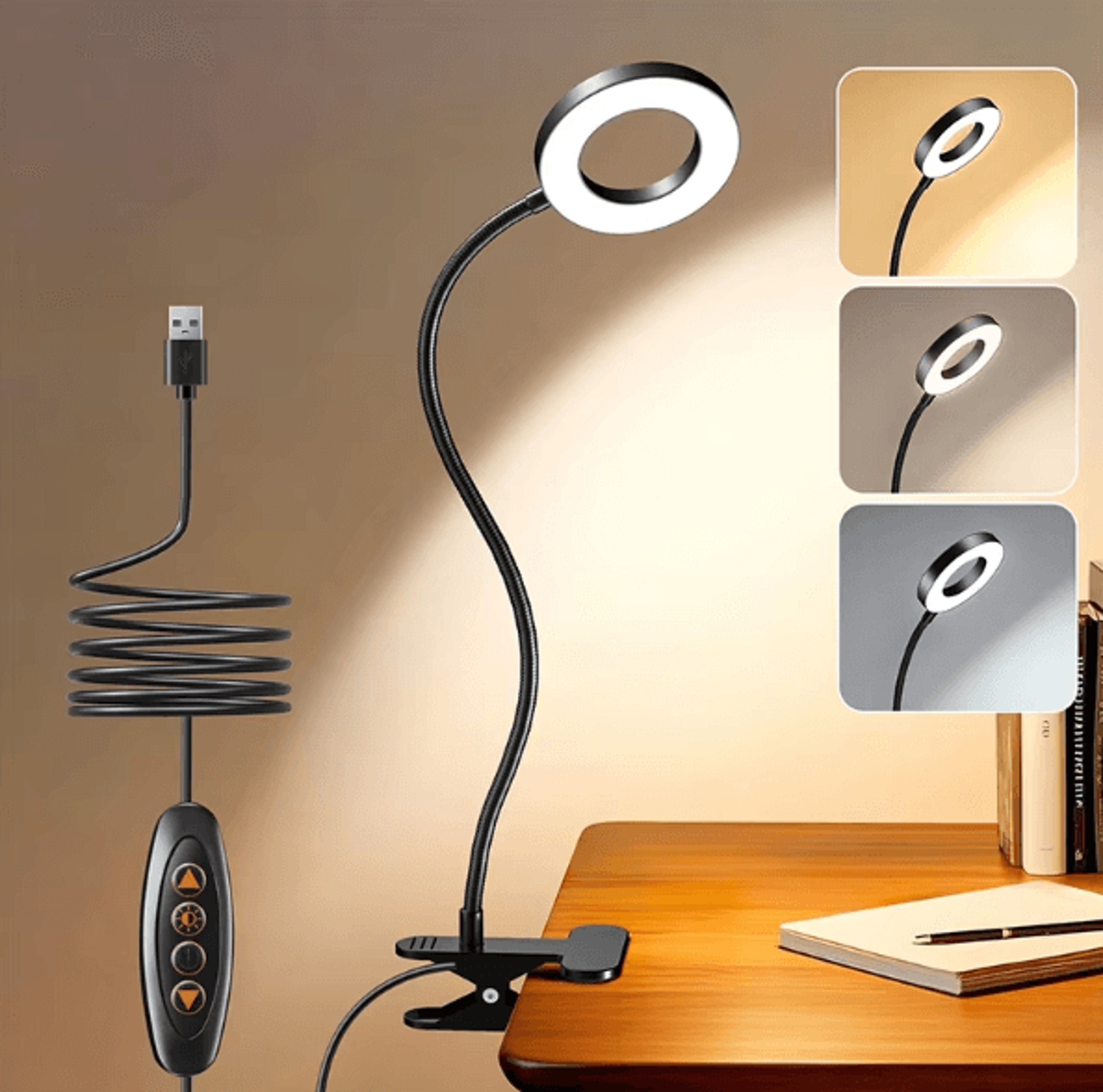 usb clamp desk lamp led reading light with 3 modes 10 brightness levels flexible gooseneck clip lamp