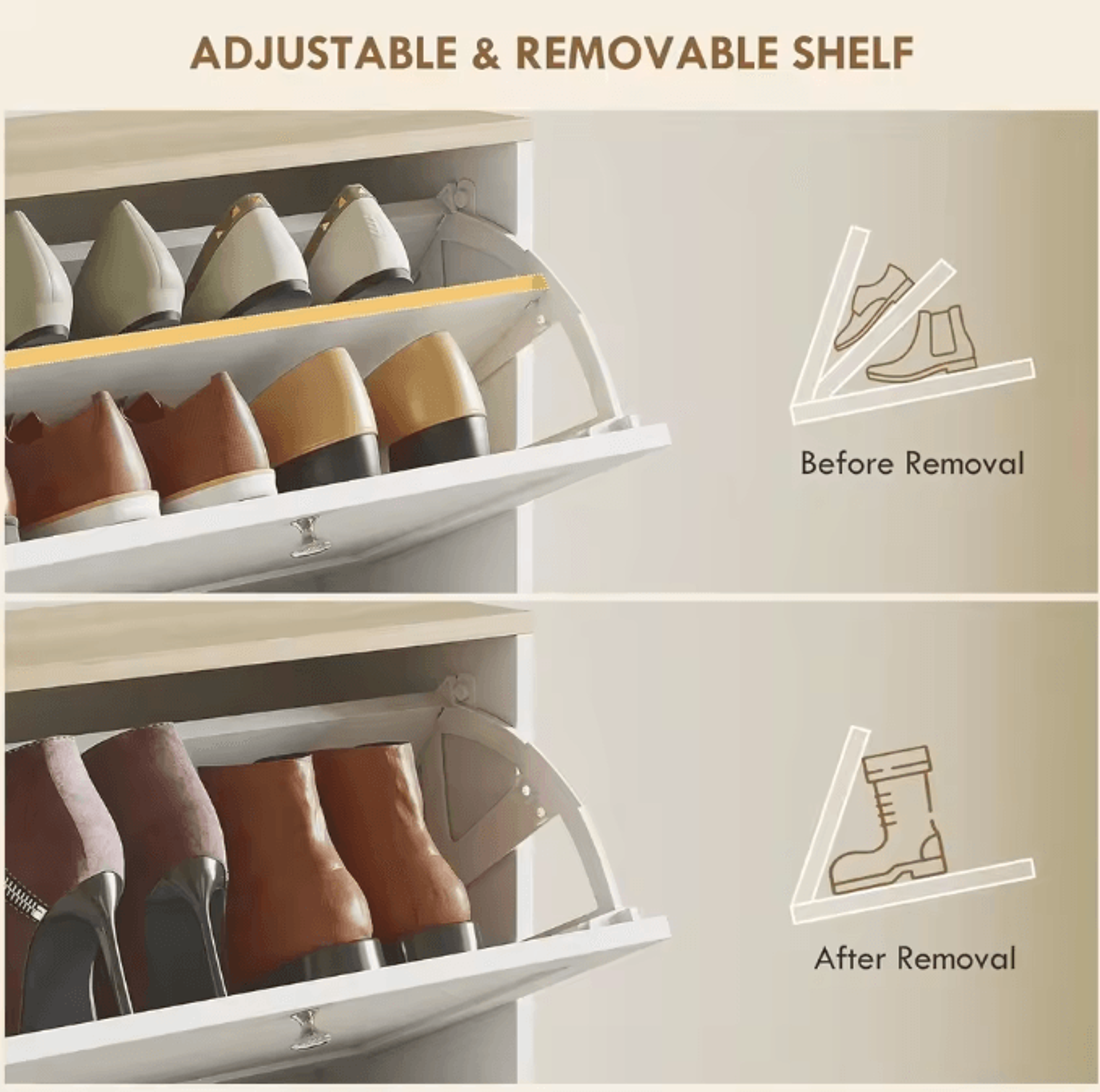 Wooden Shoe Storage Cabinet With 3 Flip Drawers Entryway Organizer With Adjustable Shelves Hidden S 3