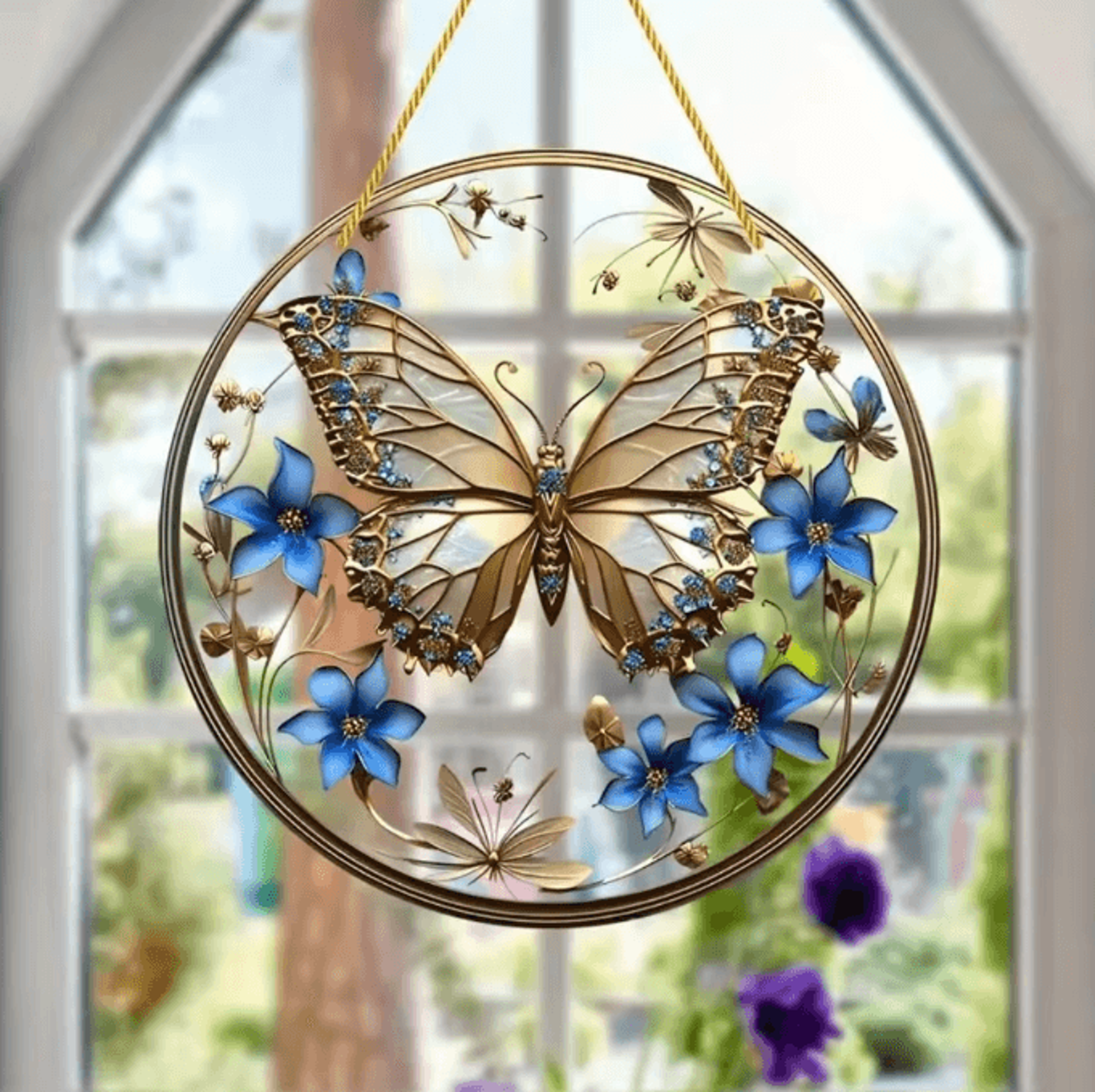 butterfly acrylic suncatcher round window hanging rainbow light catcher decor for home bedroom garden