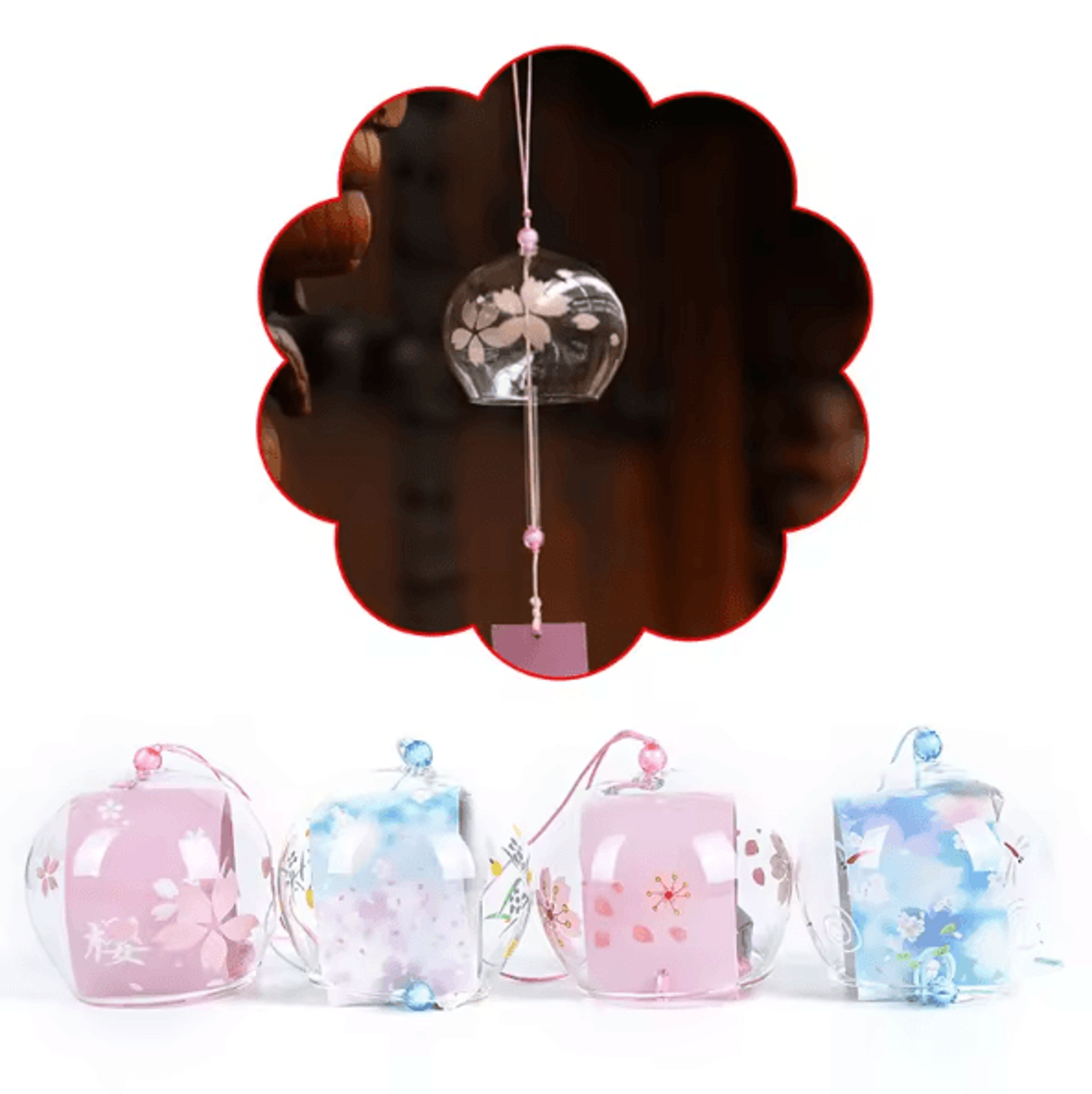Japanese Sakura Wind Chime Glass Furin Bell Cherry Blossom Hanging Decor For Home Garden 2