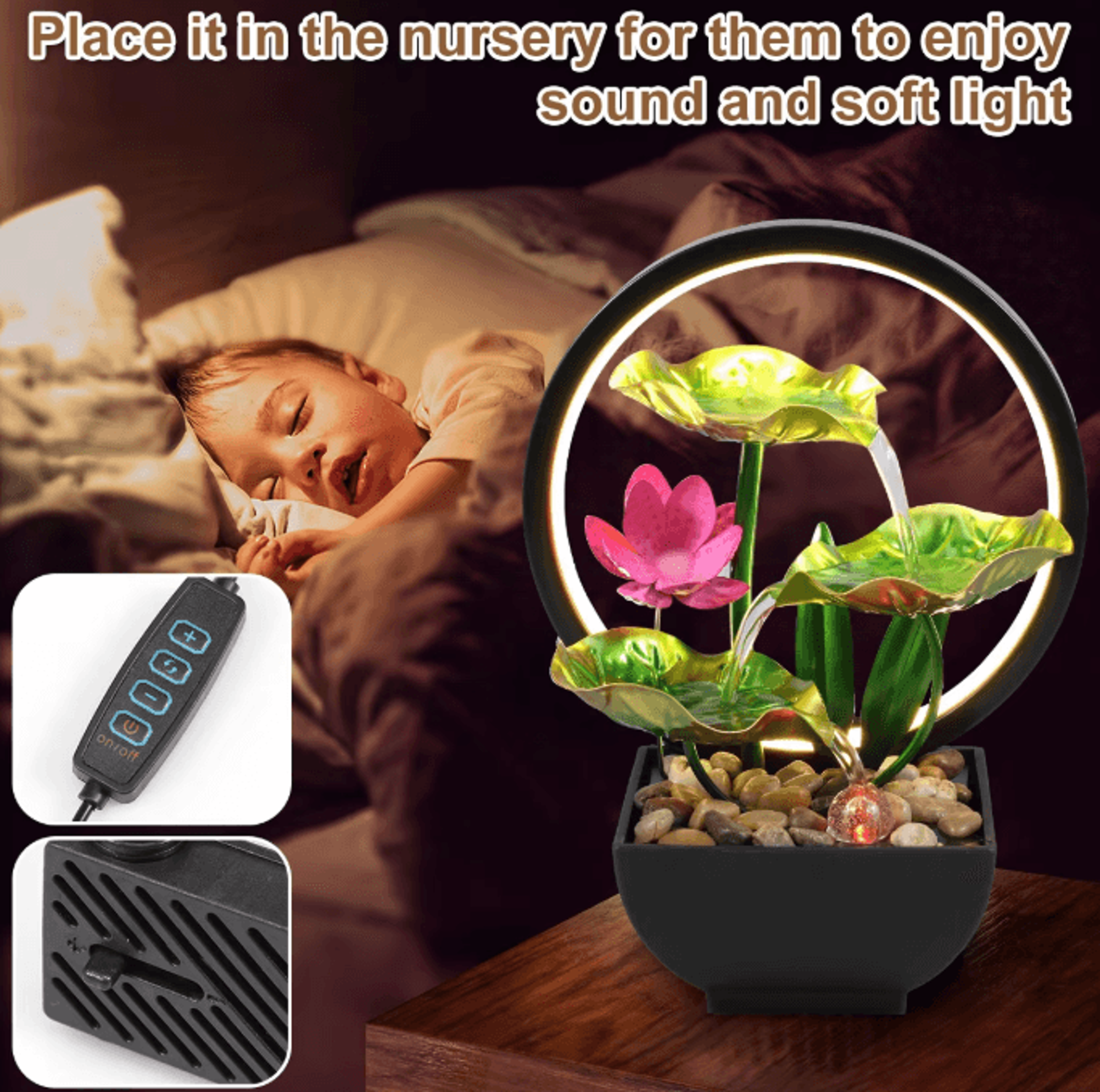 USB LED Tabletop Water Fountain Relaxation Desktop Waterfall With Natural Stones And Ambient Light  2