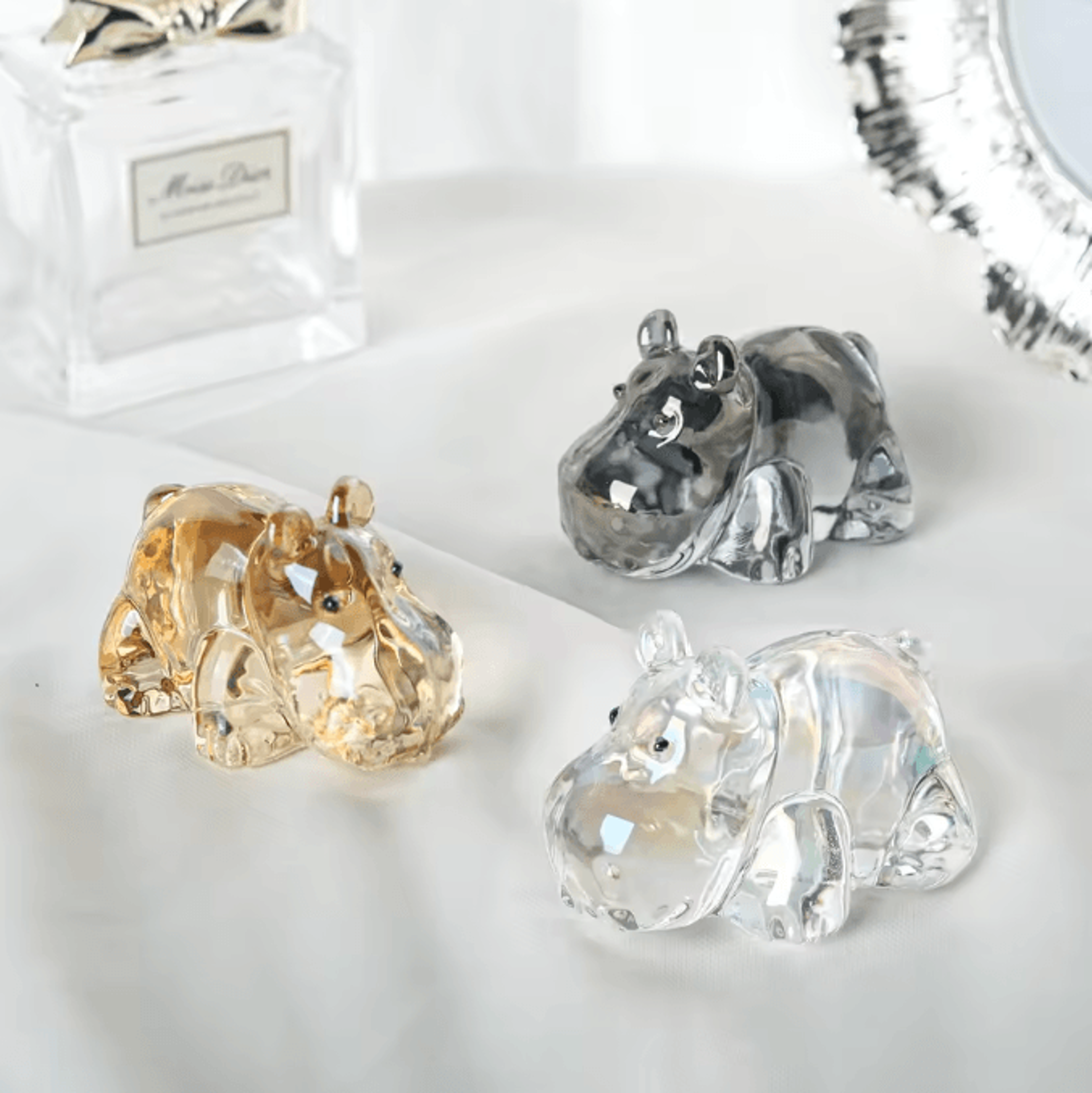 crystalcharm hippo figurine art glass animal ornament paperweight collectible desk & home decor gift