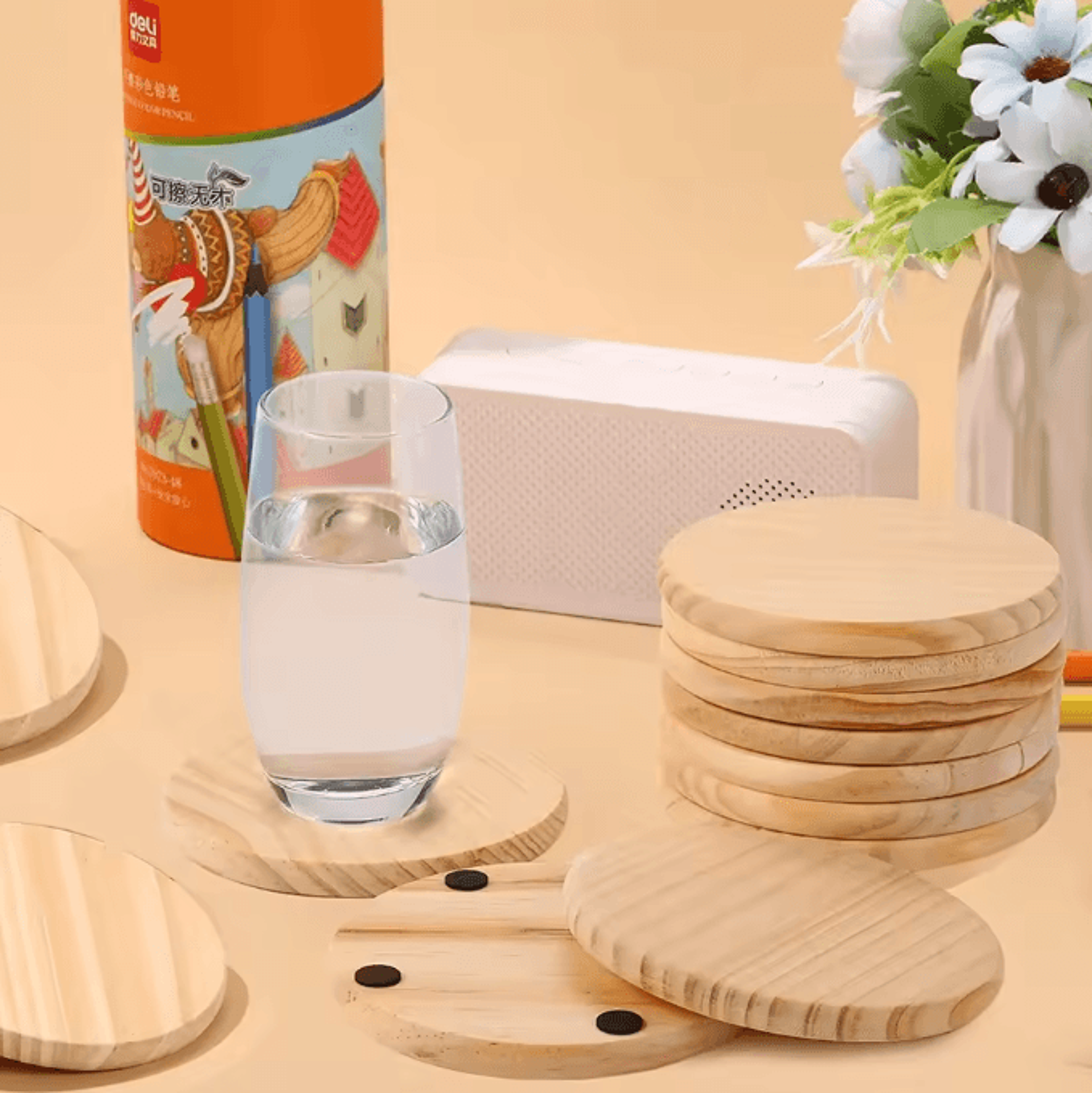 5pcs unfinished wooden coaster set – 4-inch diy blank wood coasters for crafts & home decor