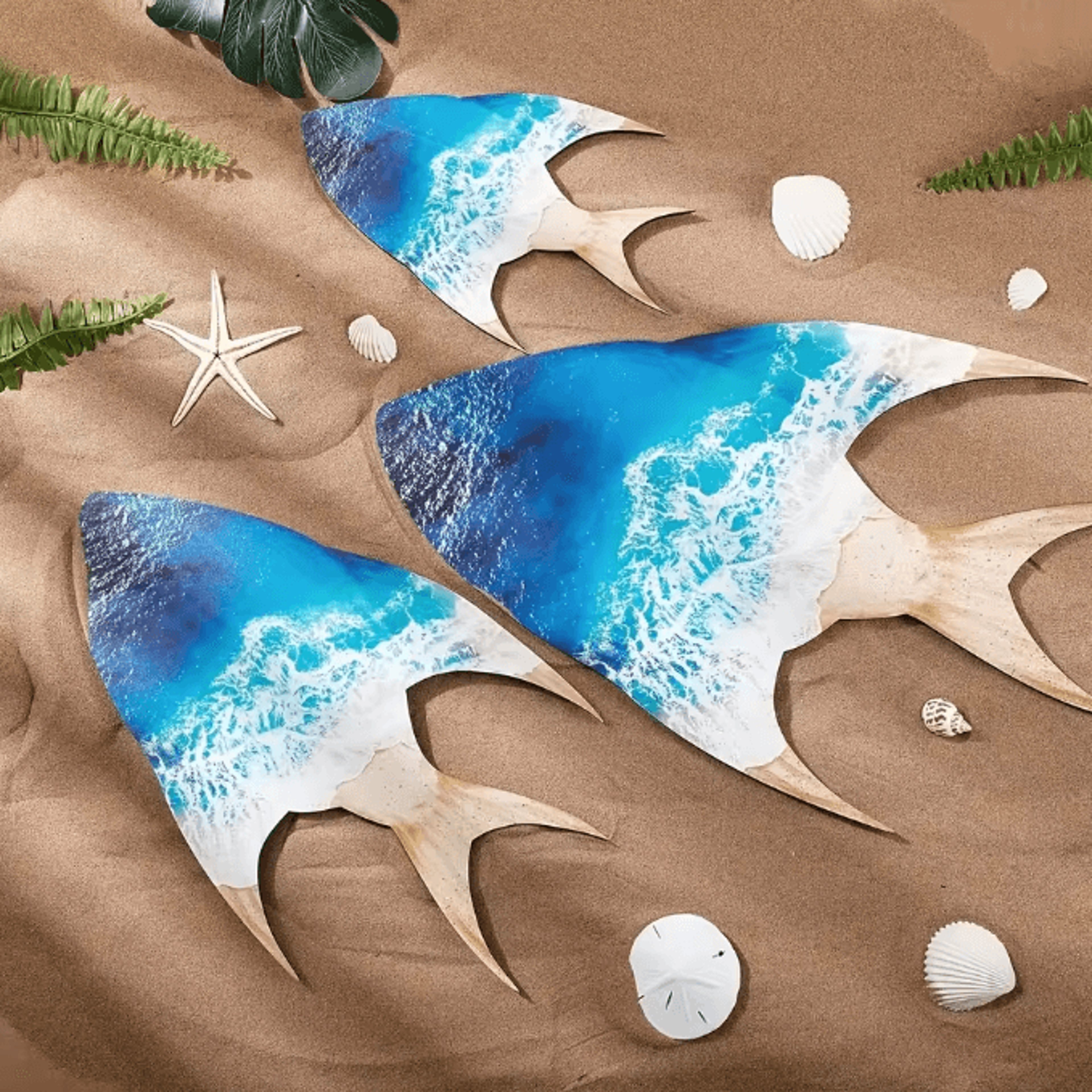 3PCS Blue Wooden Sailboat Wall Decor  Coastal Farmhouse Nautical Art Set 1