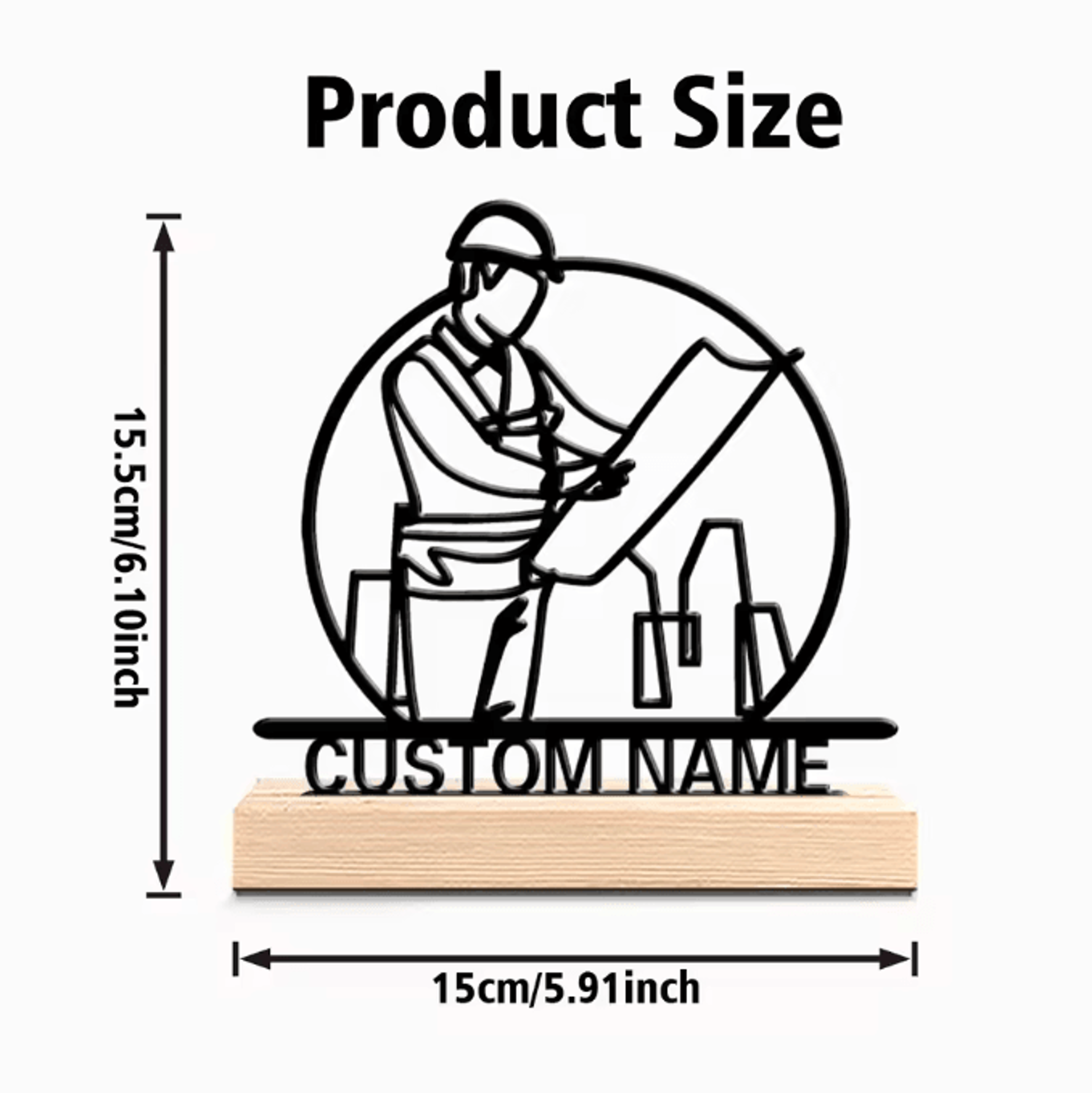 Custom Metal Architect Sculpture  Personalized Desk Decor With Wooden Base For Office  Home 2