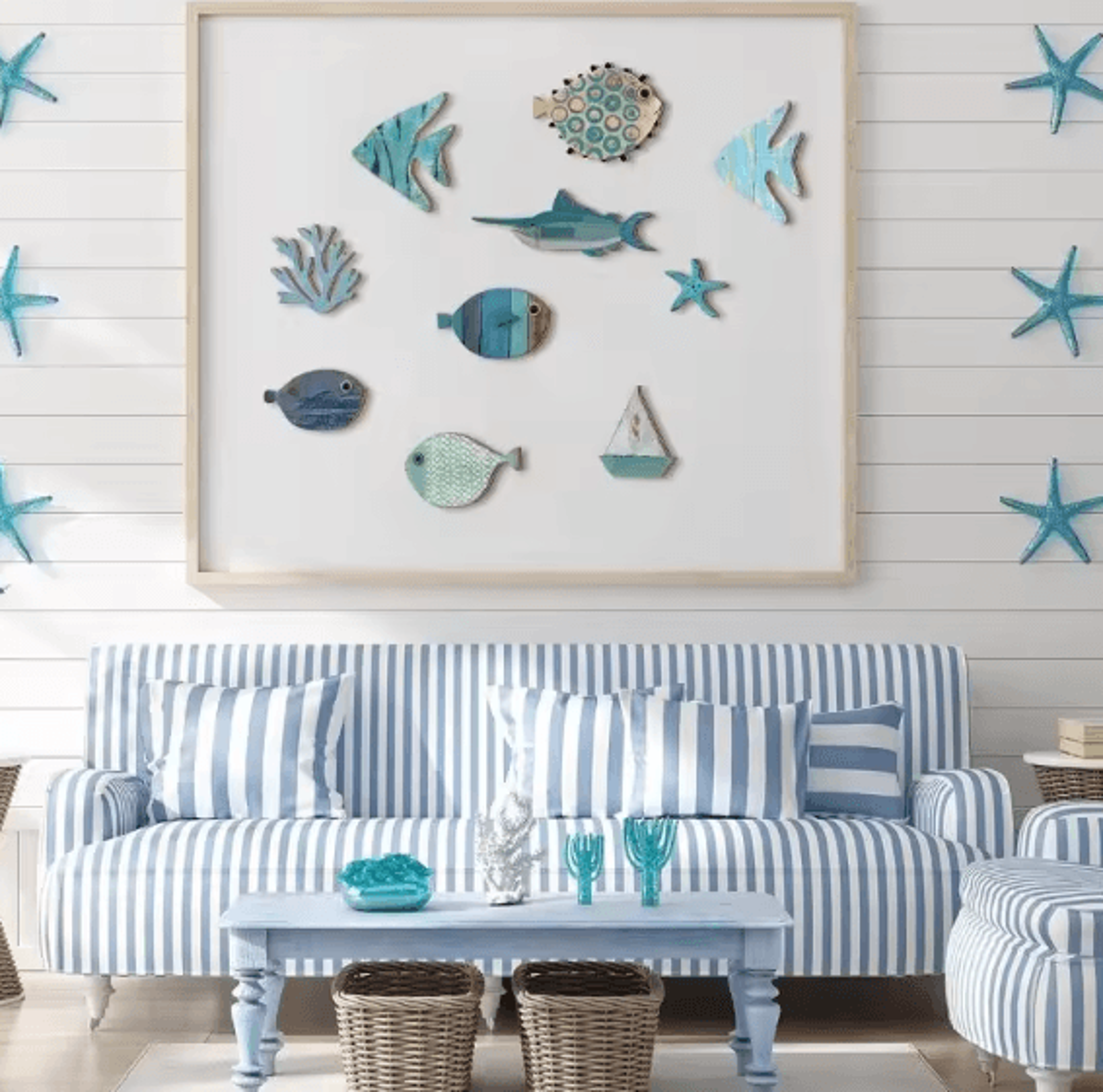 OceanCraft 10PCS Wooden Fish Wall Decor Nautical Coastal Hanging Art Set 2