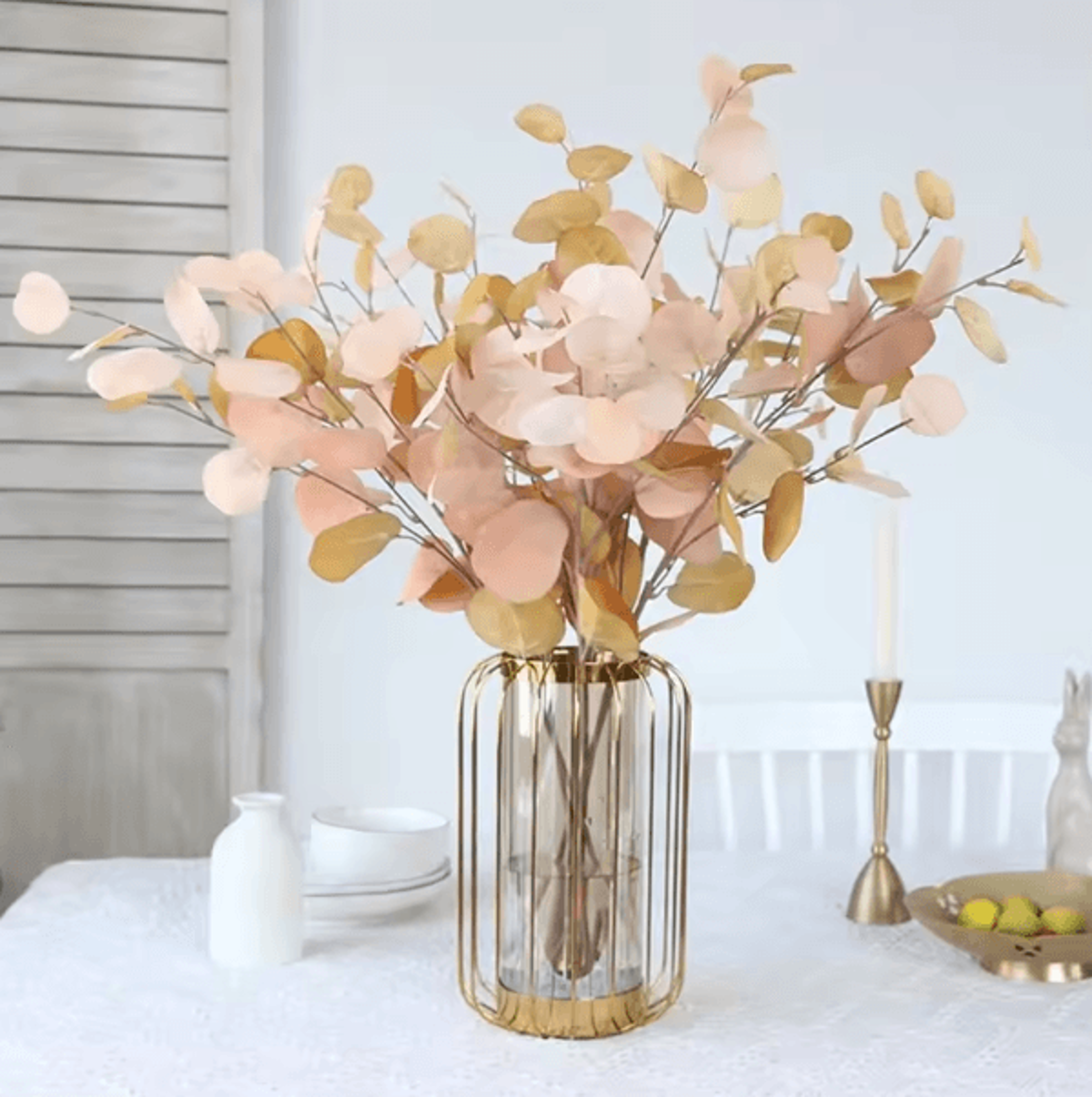 greenvibe long stem artificial eucalyptus leaves wall and vase decor
