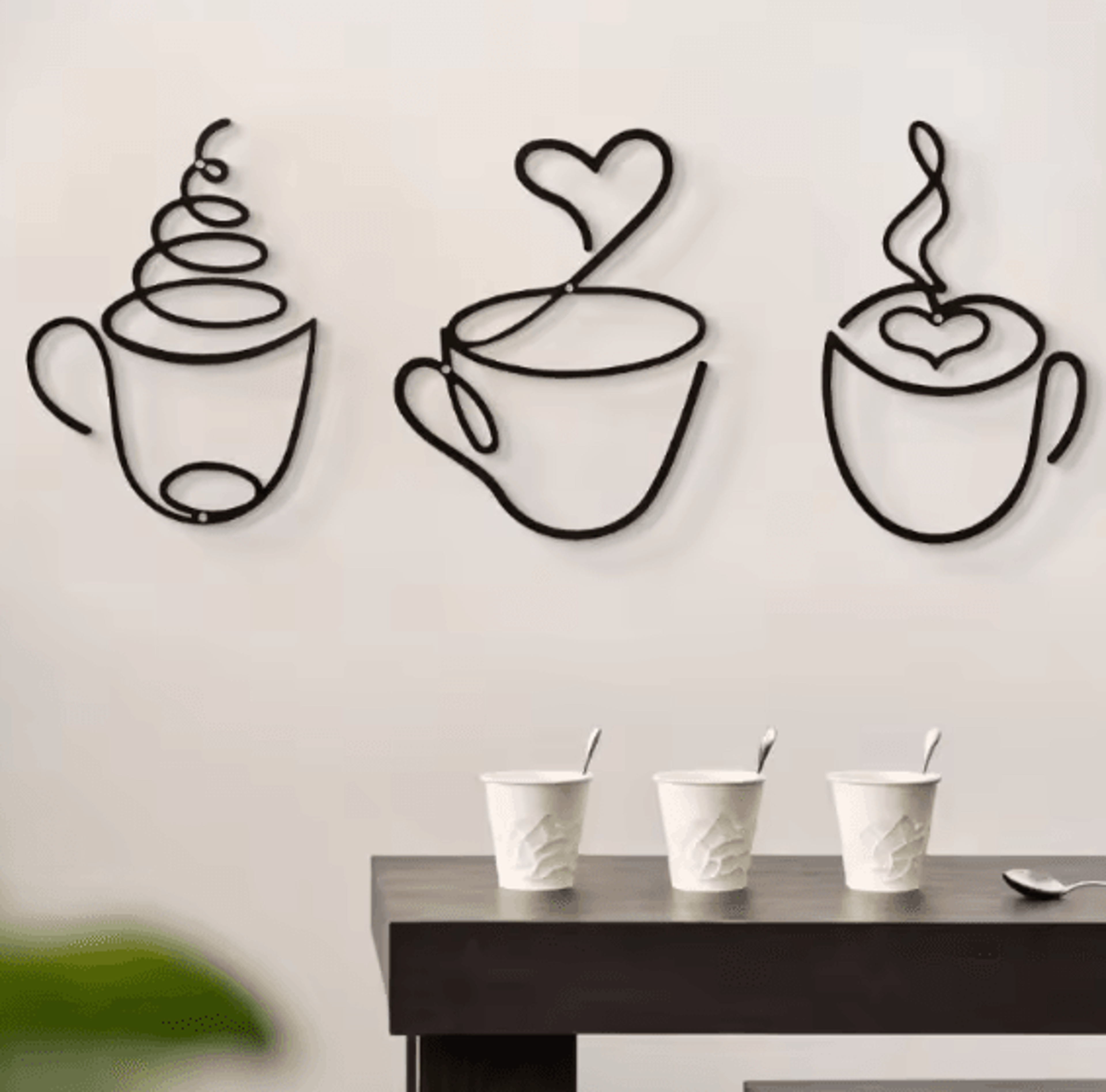 Minimalist Black Metal Coffee Cup Wall Art Decor For Kitchen Cafe And Coffee Bar 1