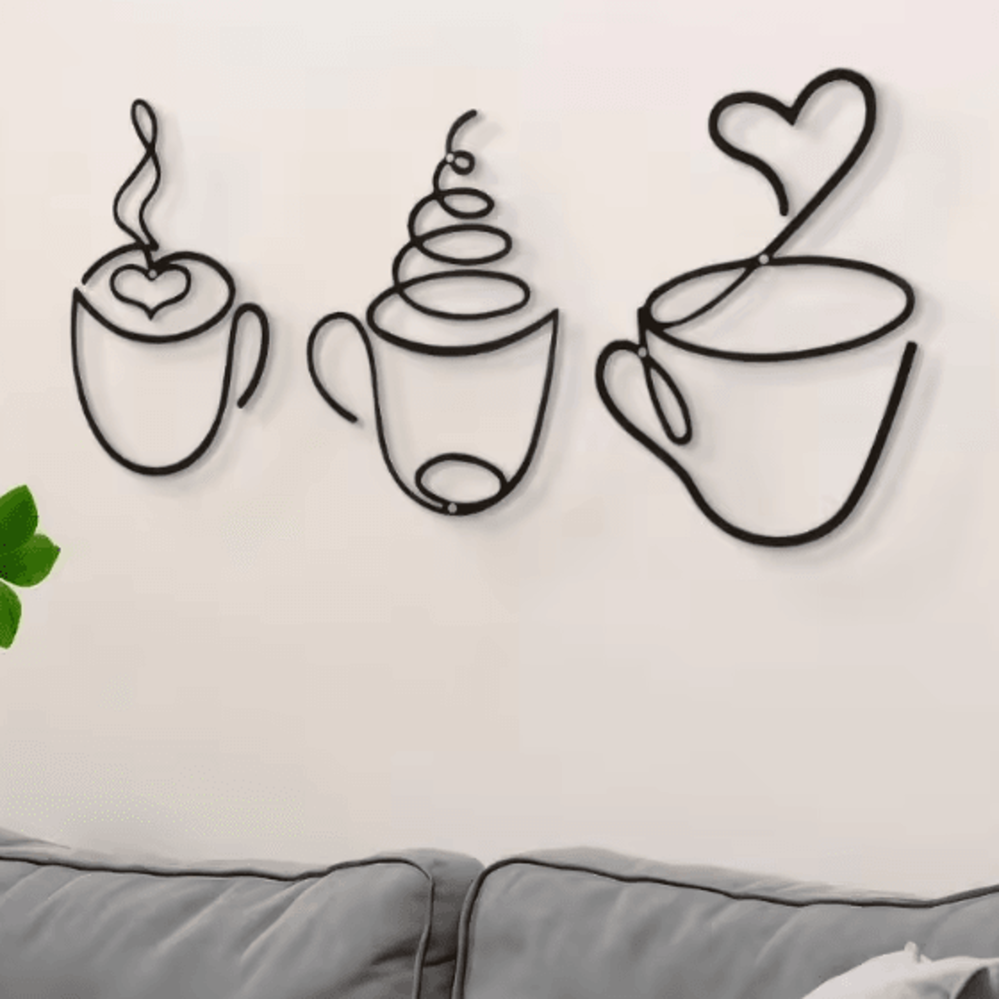 Minimalist Black Metal Coffee Cup Wall Art Decor For Kitchen Cafe And Coffee Bar 2