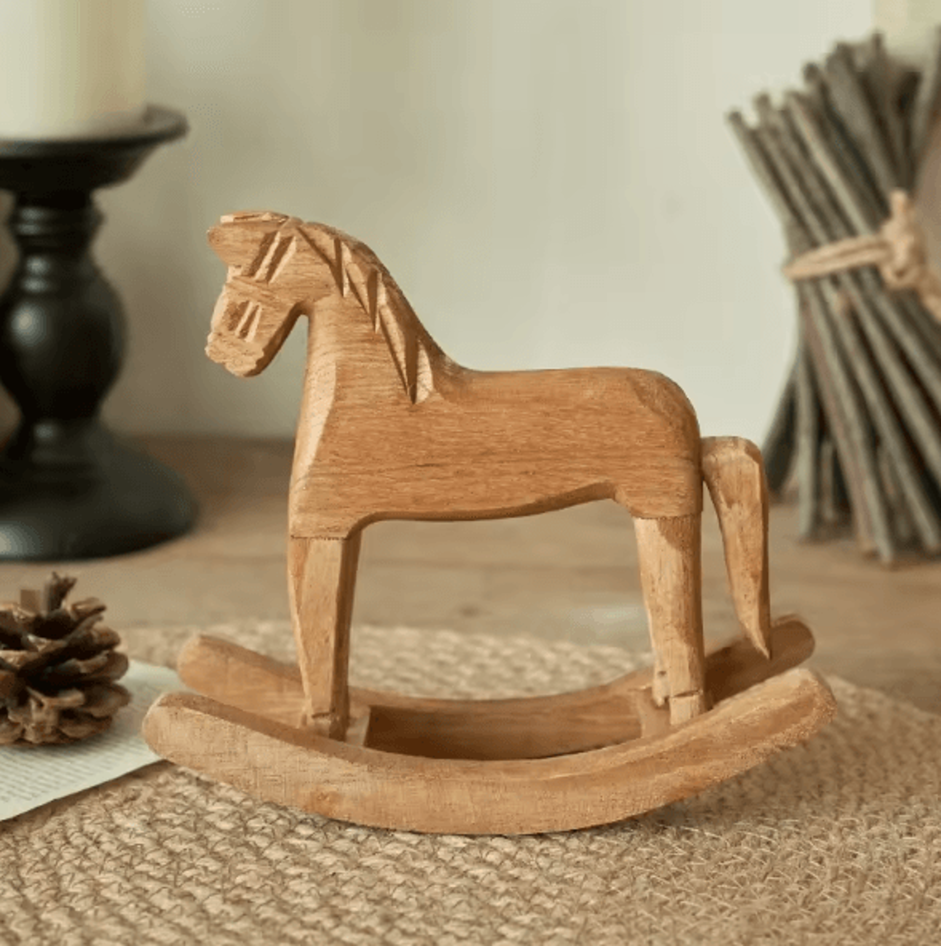 hand carved wooden horse ornament nordic style rocking horse desktop decoration commemorative gift