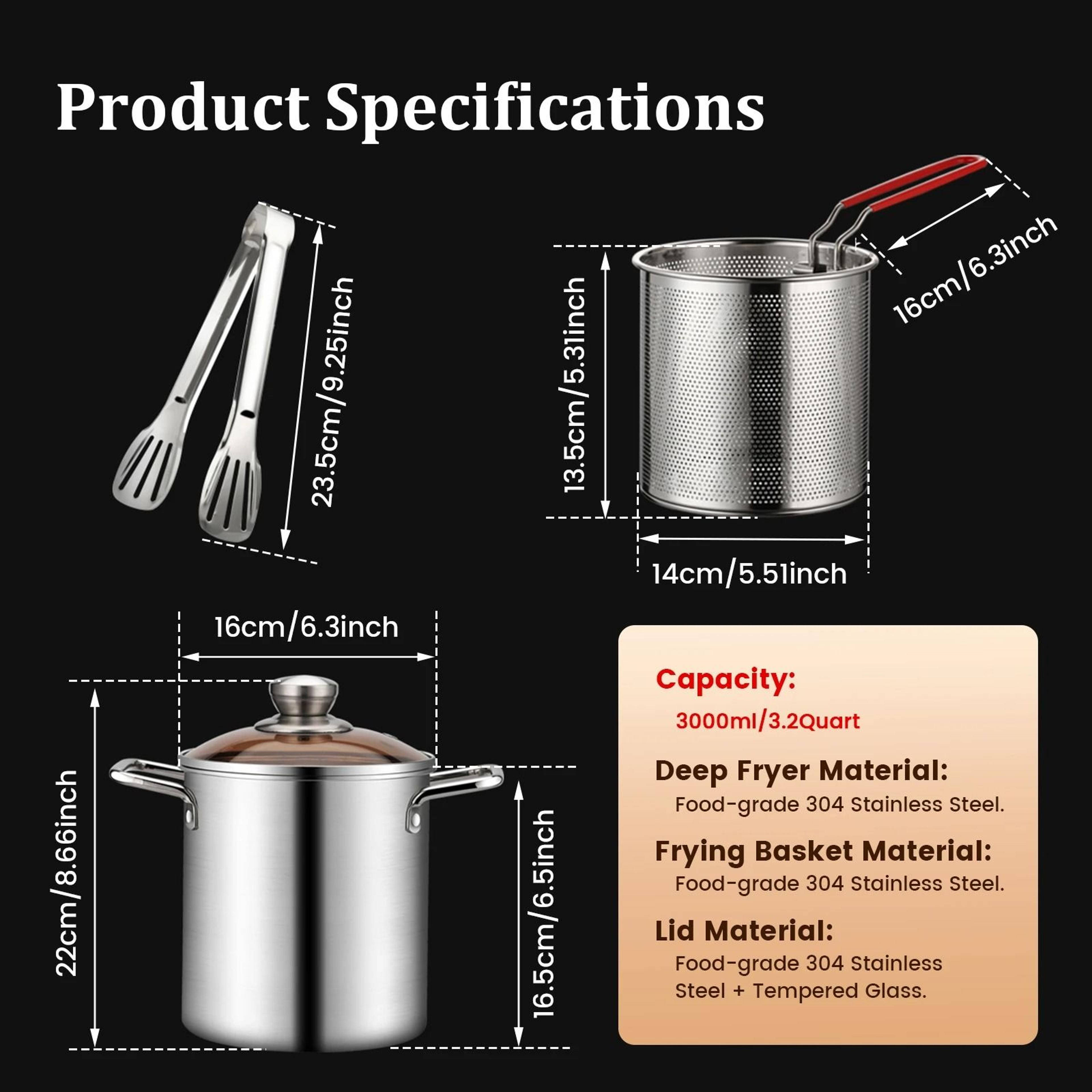 304 Stainless Steel Deep Fryer Pot With Basket And Lid 5