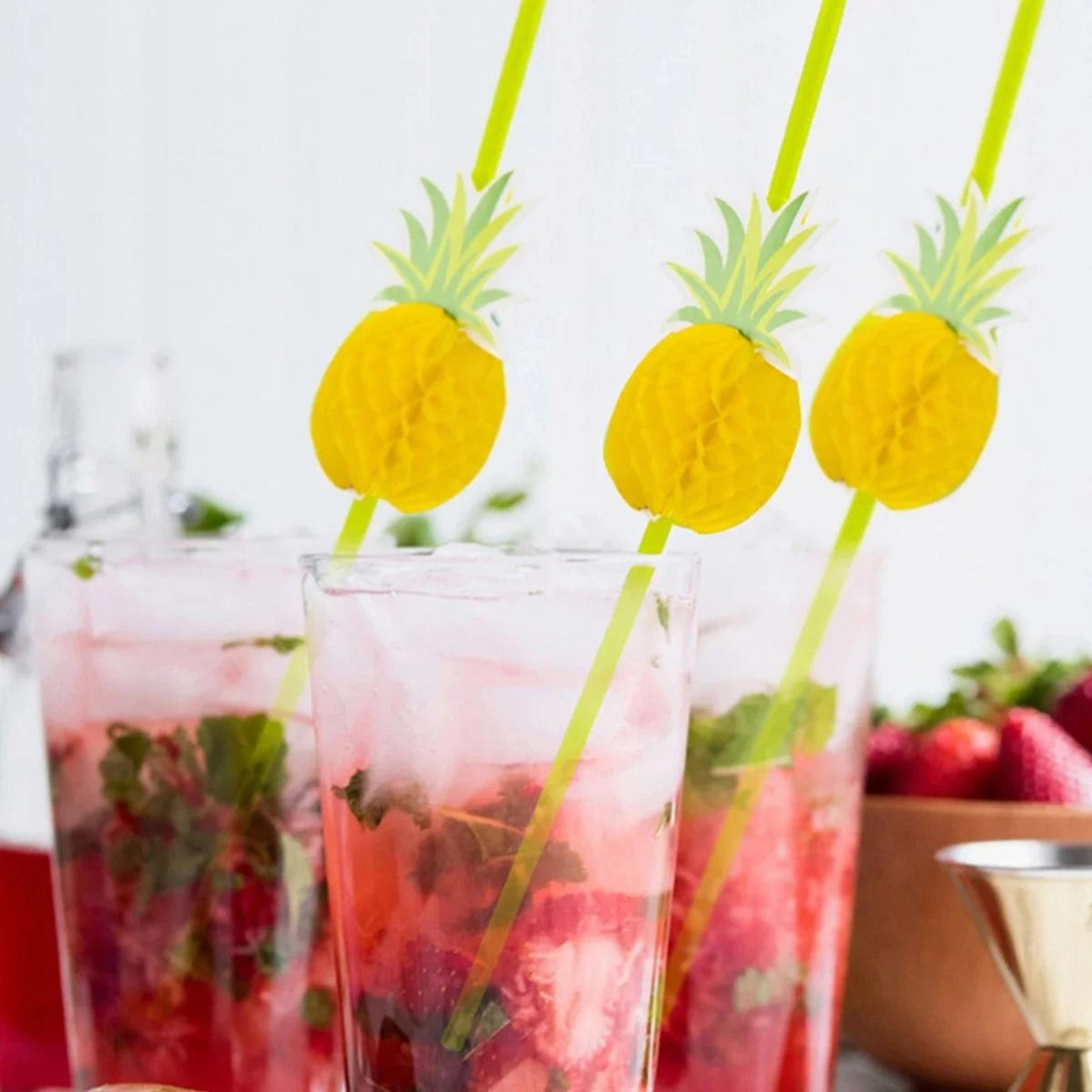 50 Piece Fruit Paper Drinking Straws Pineapple Flamingo Party Straws 3
