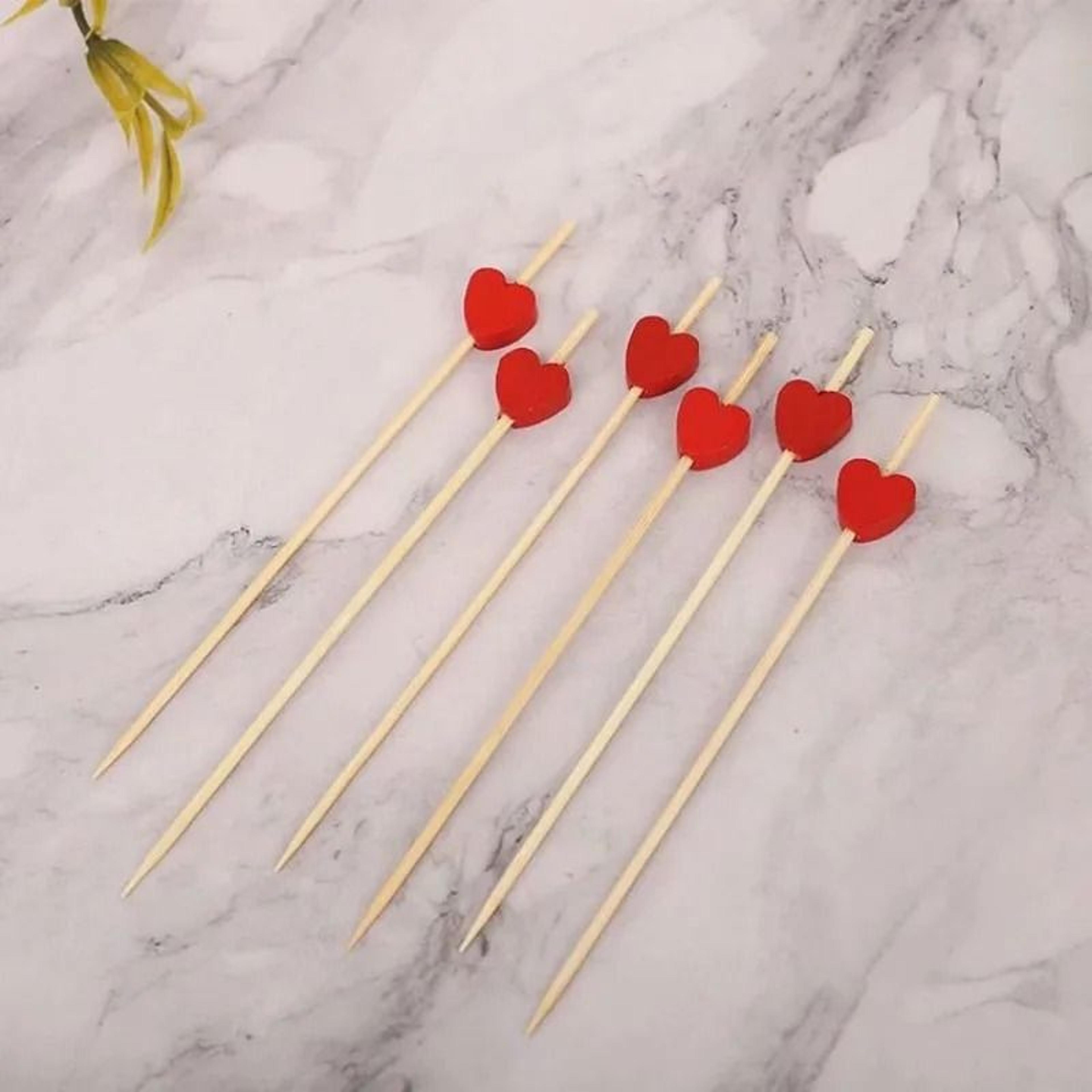 Red Heart Cocktail Picks  Fruit Sticks  Disposable Bamboo Cocktail Toothpicks For Valentines Day We 1