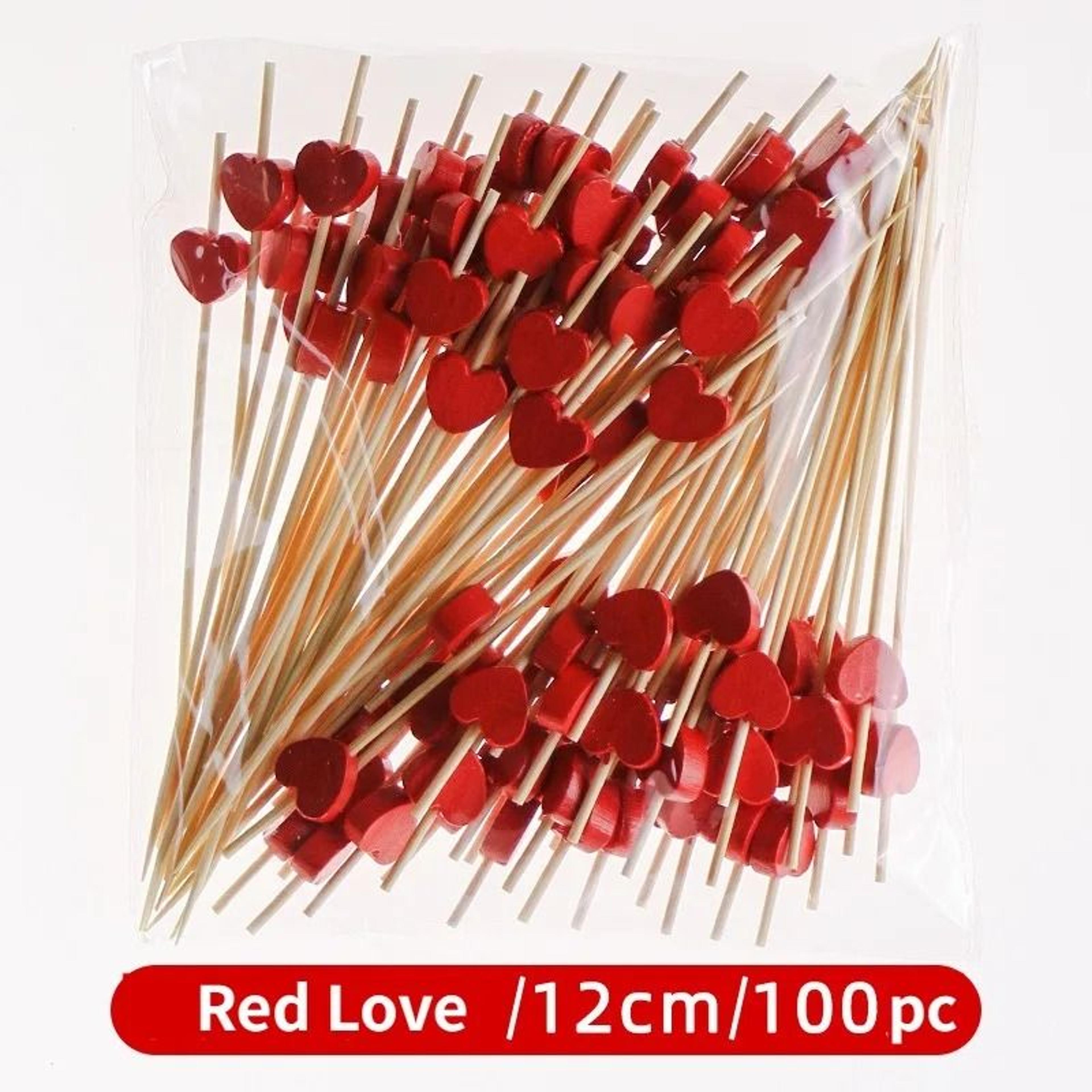 Red Heart Cocktail Picks  Fruit Sticks  Disposable Bamboo Cocktail Toothpicks For Valentines Day We 4