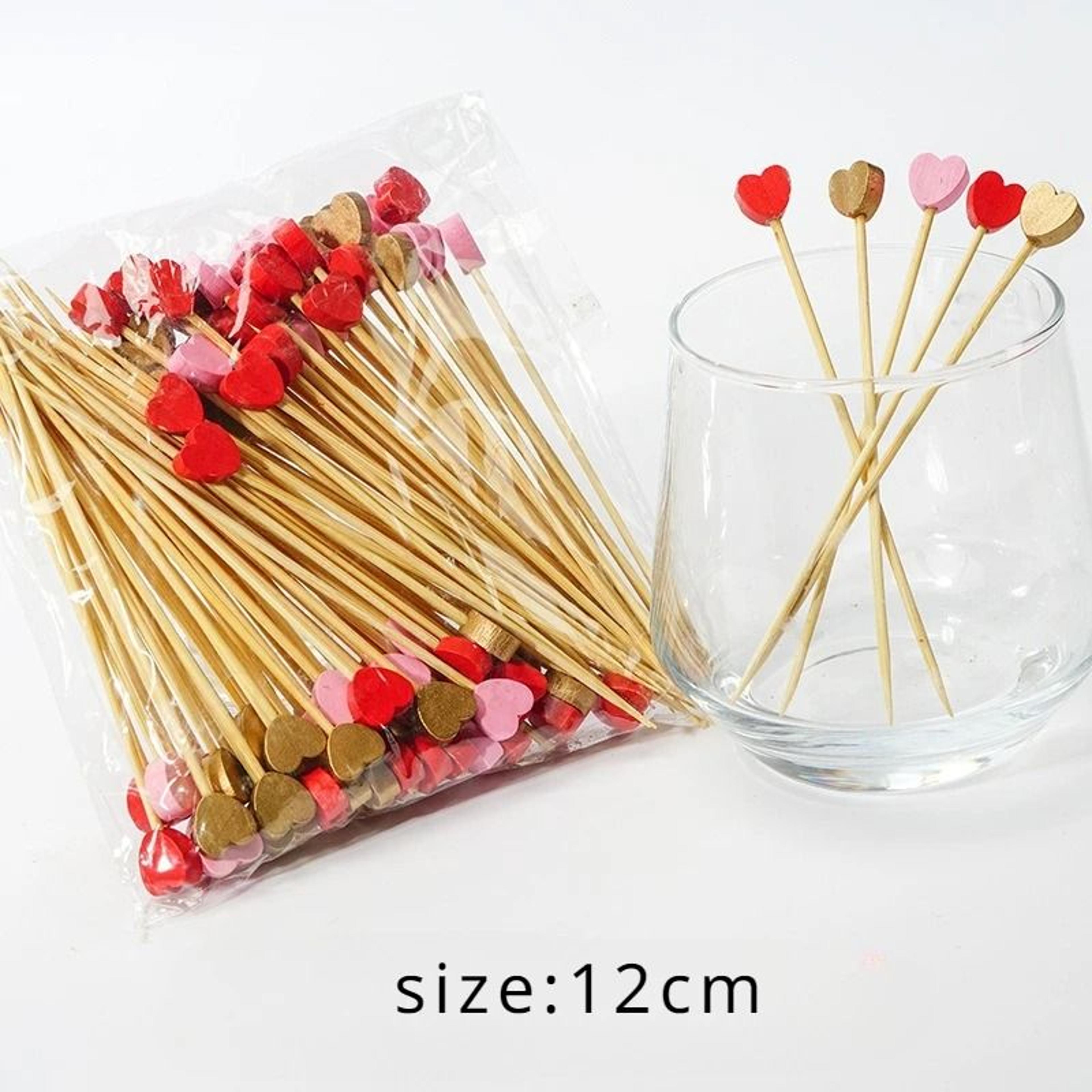 Red Heart Cocktail Picks  Fruit Sticks  Disposable Bamboo Cocktail Toothpicks For Valentines Day We 14