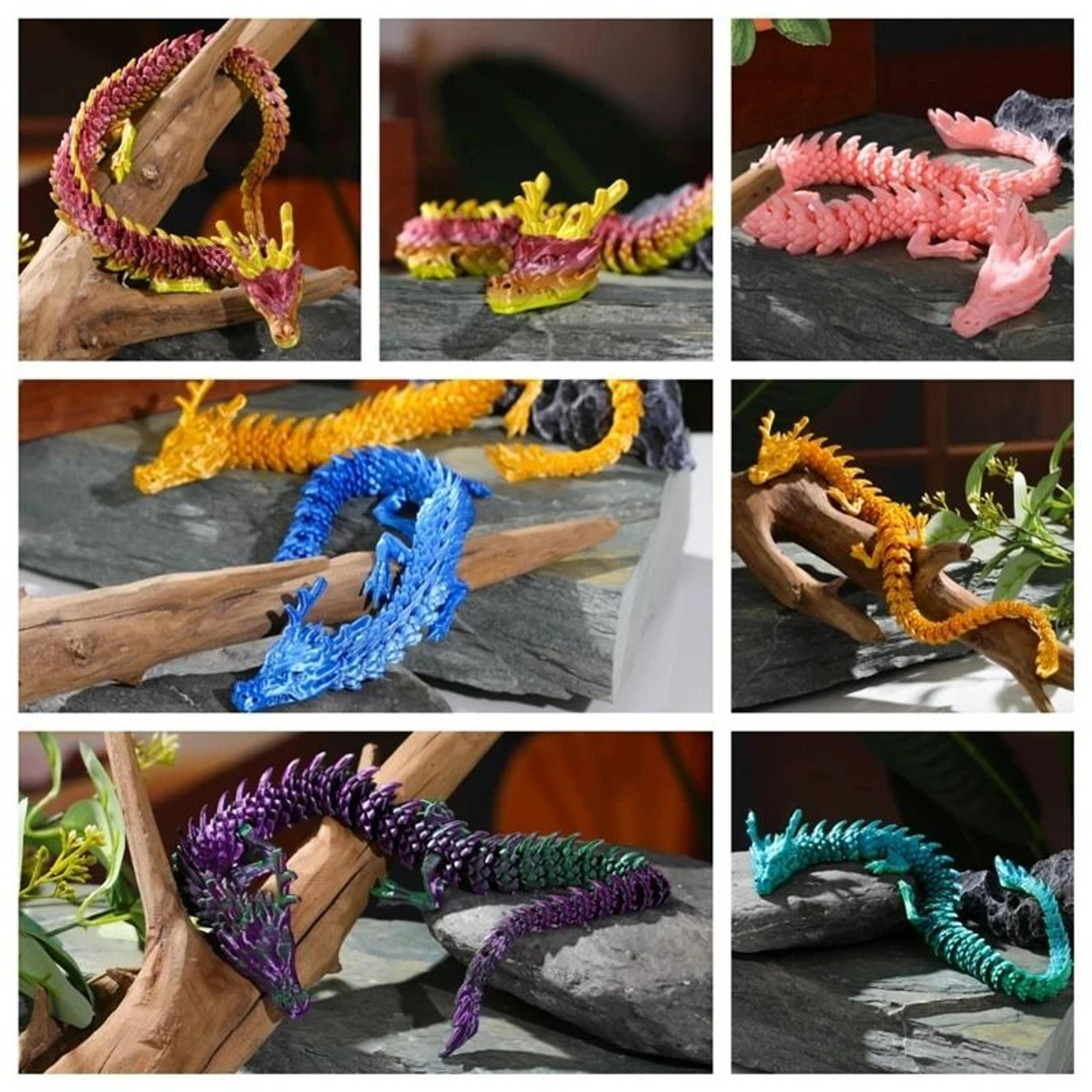 3D Printed Conjoined Divine Dragon Ornament 118 Or 354 Inch Articulated Jointed Decor 1
