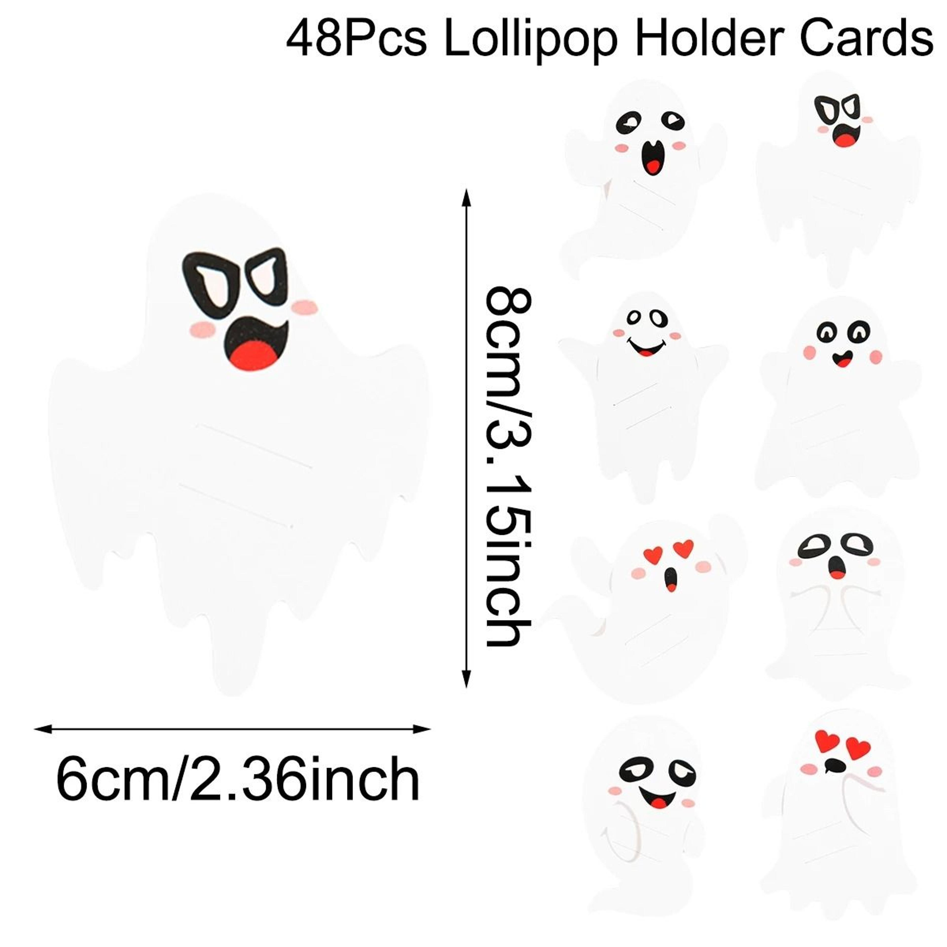 48 Pcs Ghost Lollipop Holder Happy Halloween Lollipop Decoration Paper Cards Trick Or Treat Candy P 6