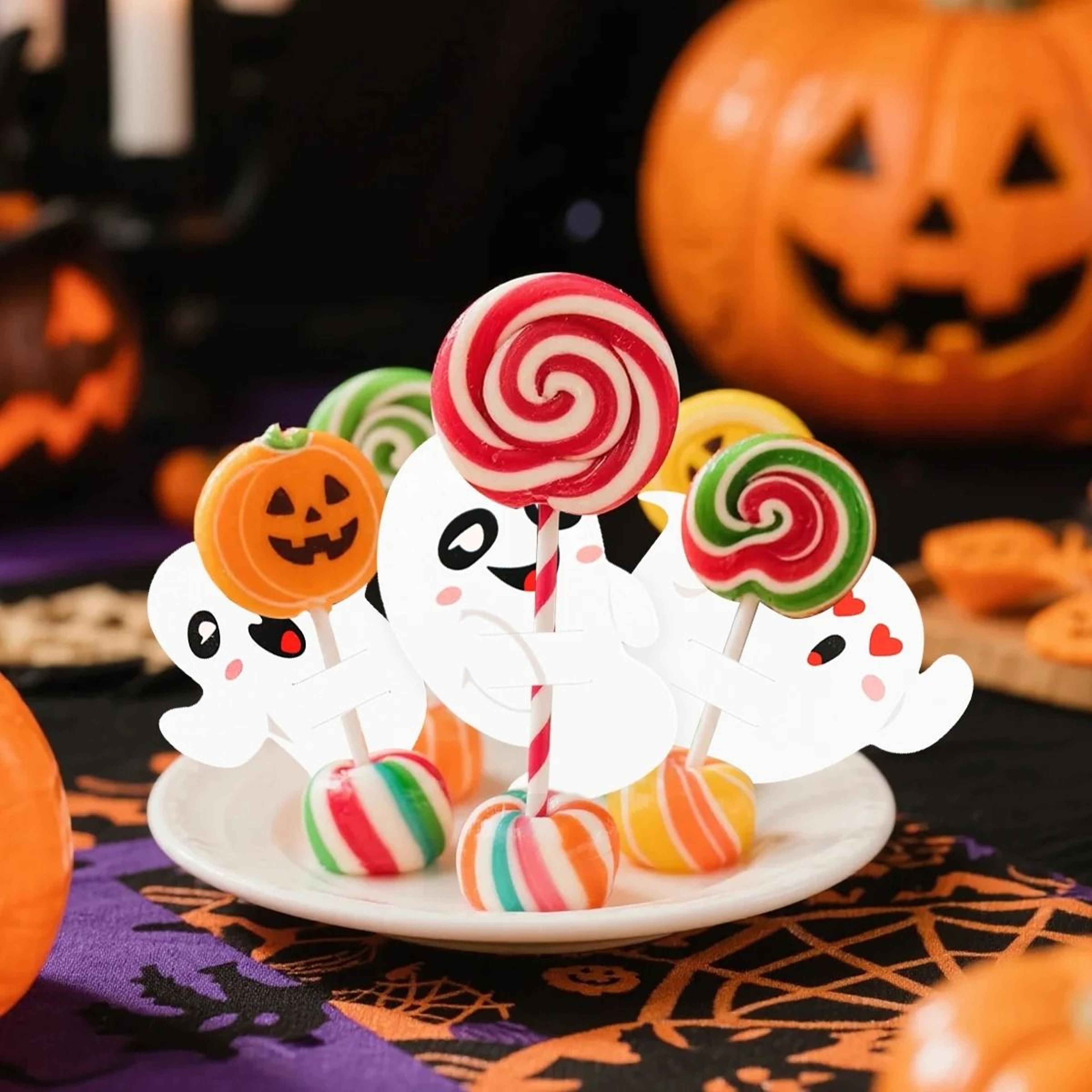 48 Pcs Ghost Lollipop Holder Happy Halloween Lollipop Decoration Paper Cards Trick Or Treat Candy P 4