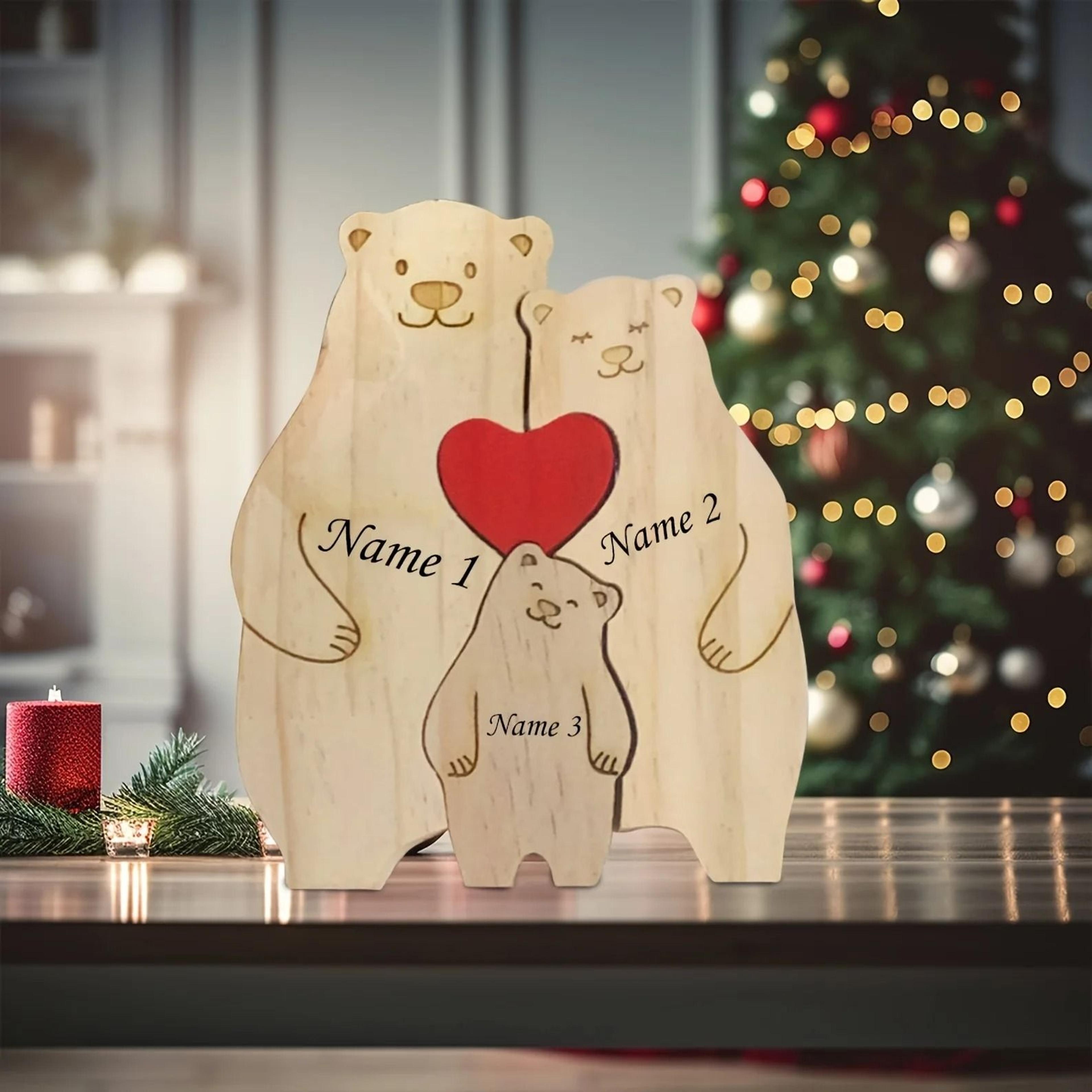 Personalized Family Bear Puzzle Decor Custom Names Fits 2 To 6 Names Rustic Wooden Bears Seasonal D 2