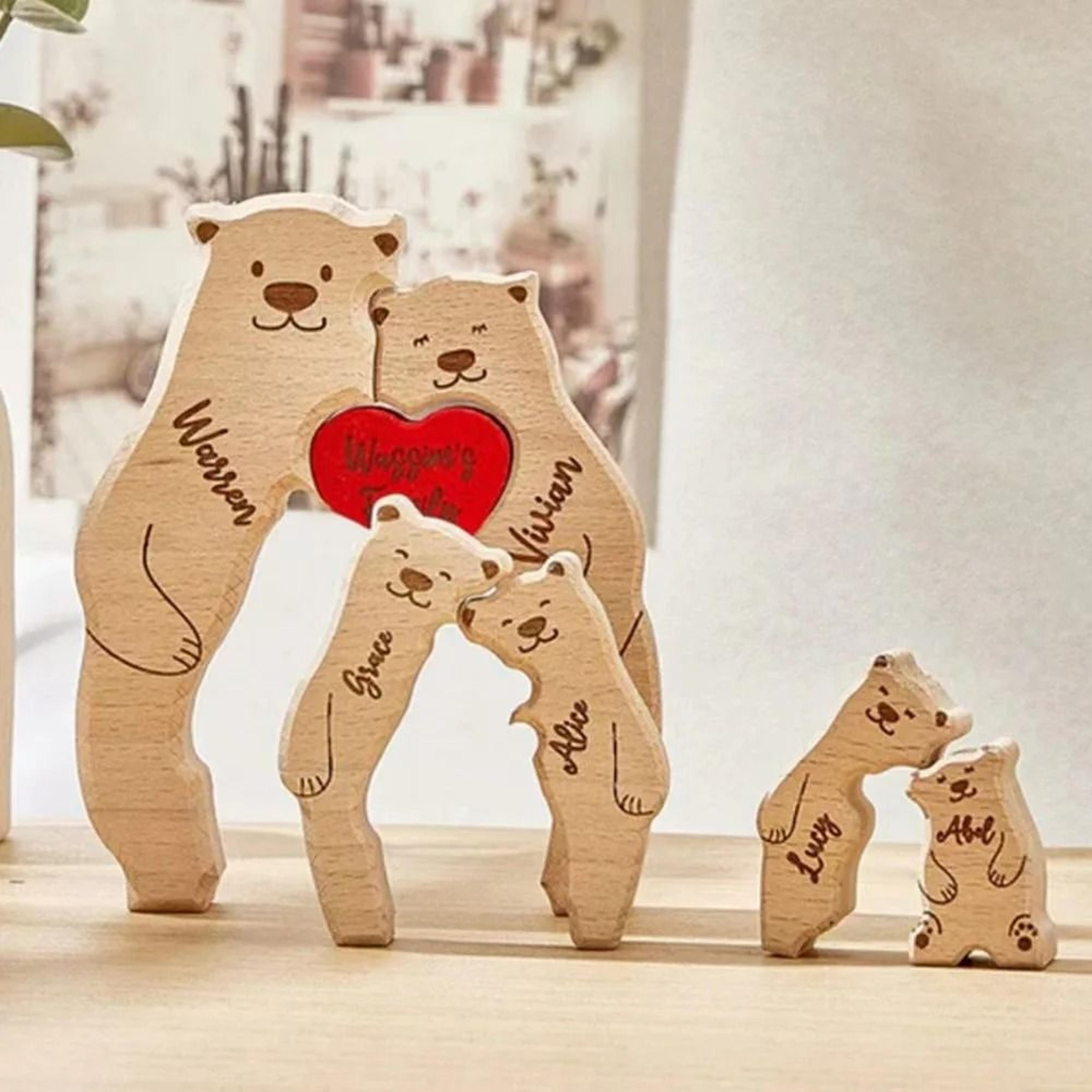 Personalized Family Bear Puzzle Decor Custom Names Fits 2 To 6 Names Rustic Wooden Bears Seasonal D 5