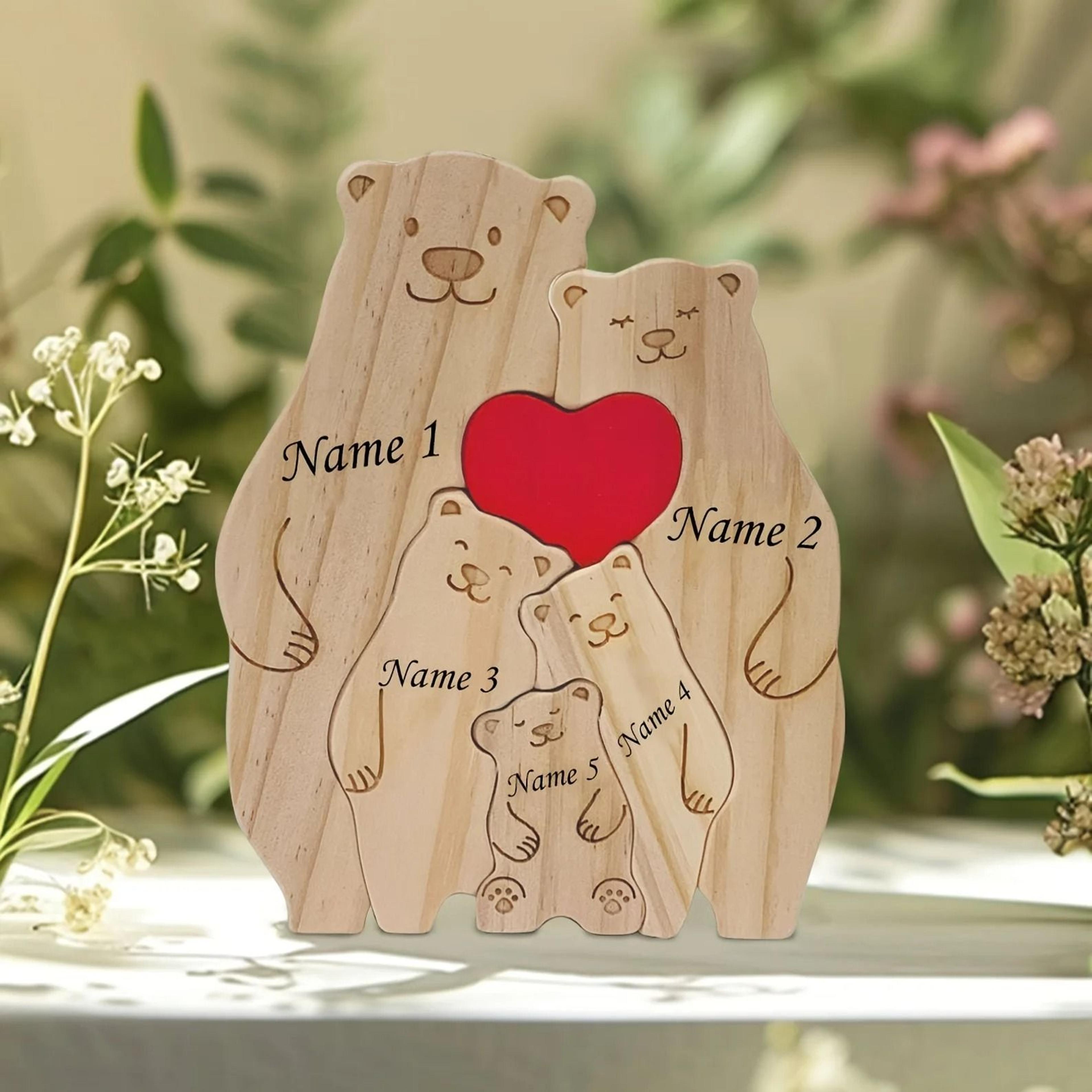 Personalized Family Bear Puzzle Decor Custom Names Fits 2 To 6 Names Rustic Wooden Bears Seasonal D 10