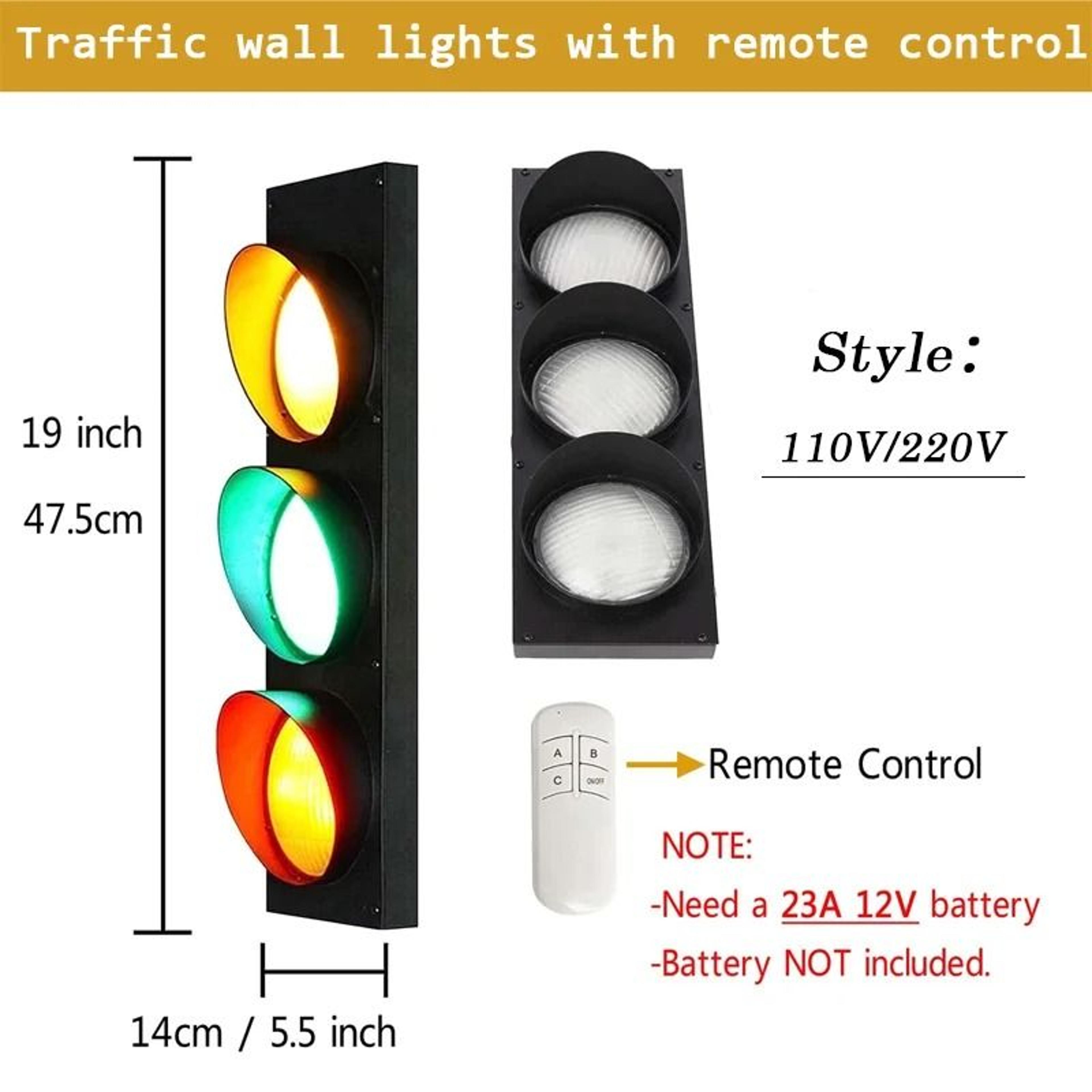Vintage LED Traffic Light Wall Lamp With Remote Control And 3Color Adjustable Signal Lights 5