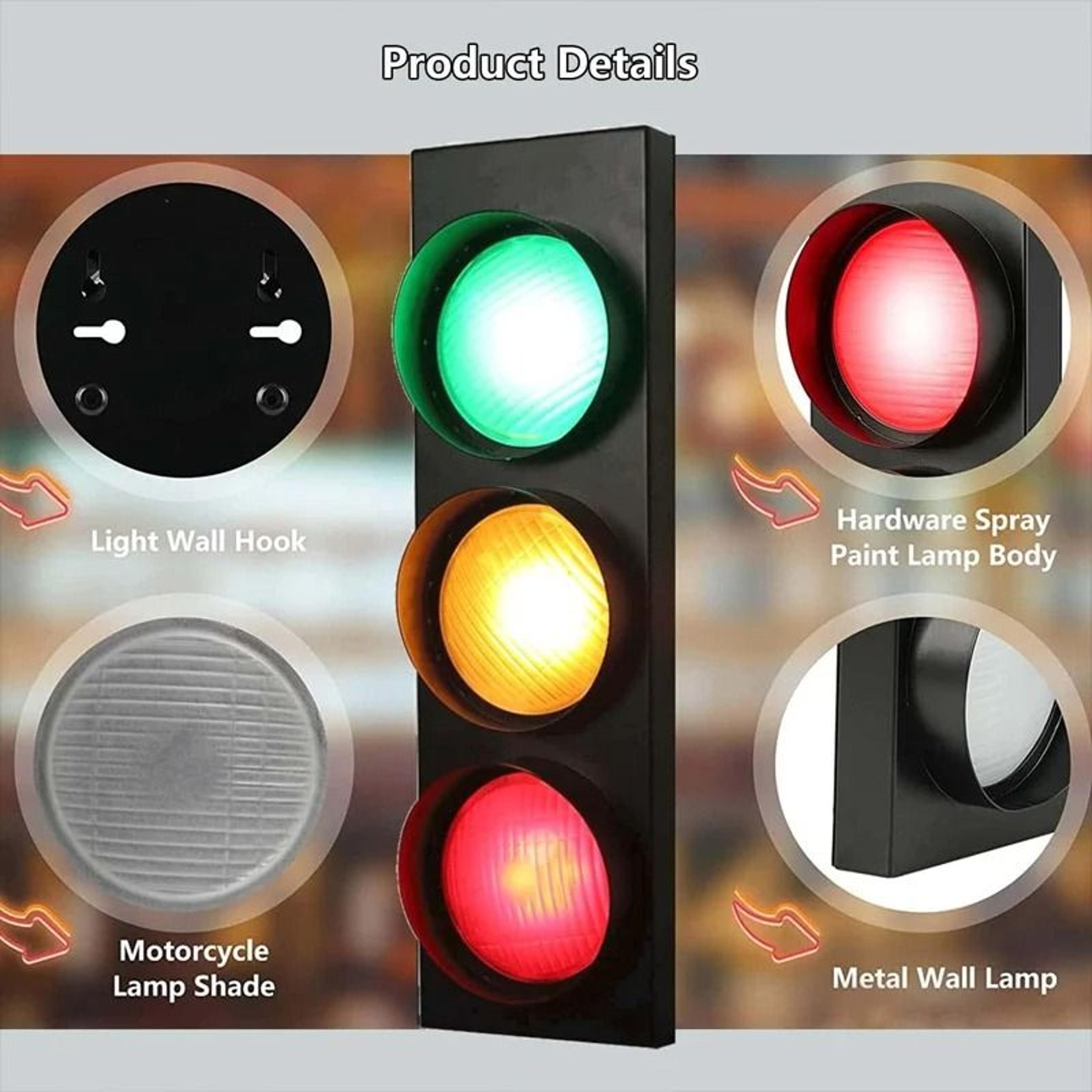 Vintage LED Traffic Light Wall Lamp With Remote Control And 3Color Adjustable Signal Lights 3