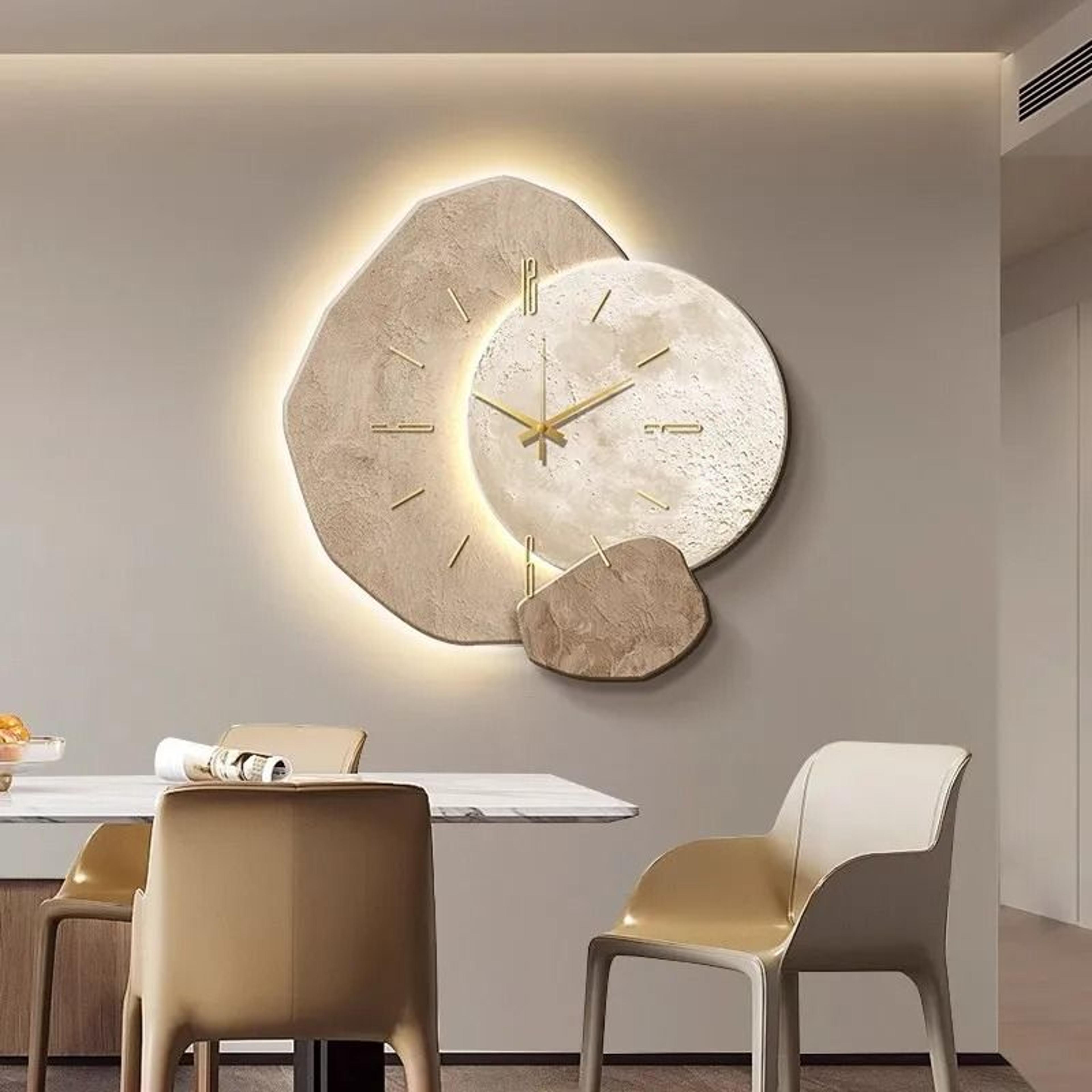 modern minimalist lucky stone wall clock with silent movement for living room and dining room
