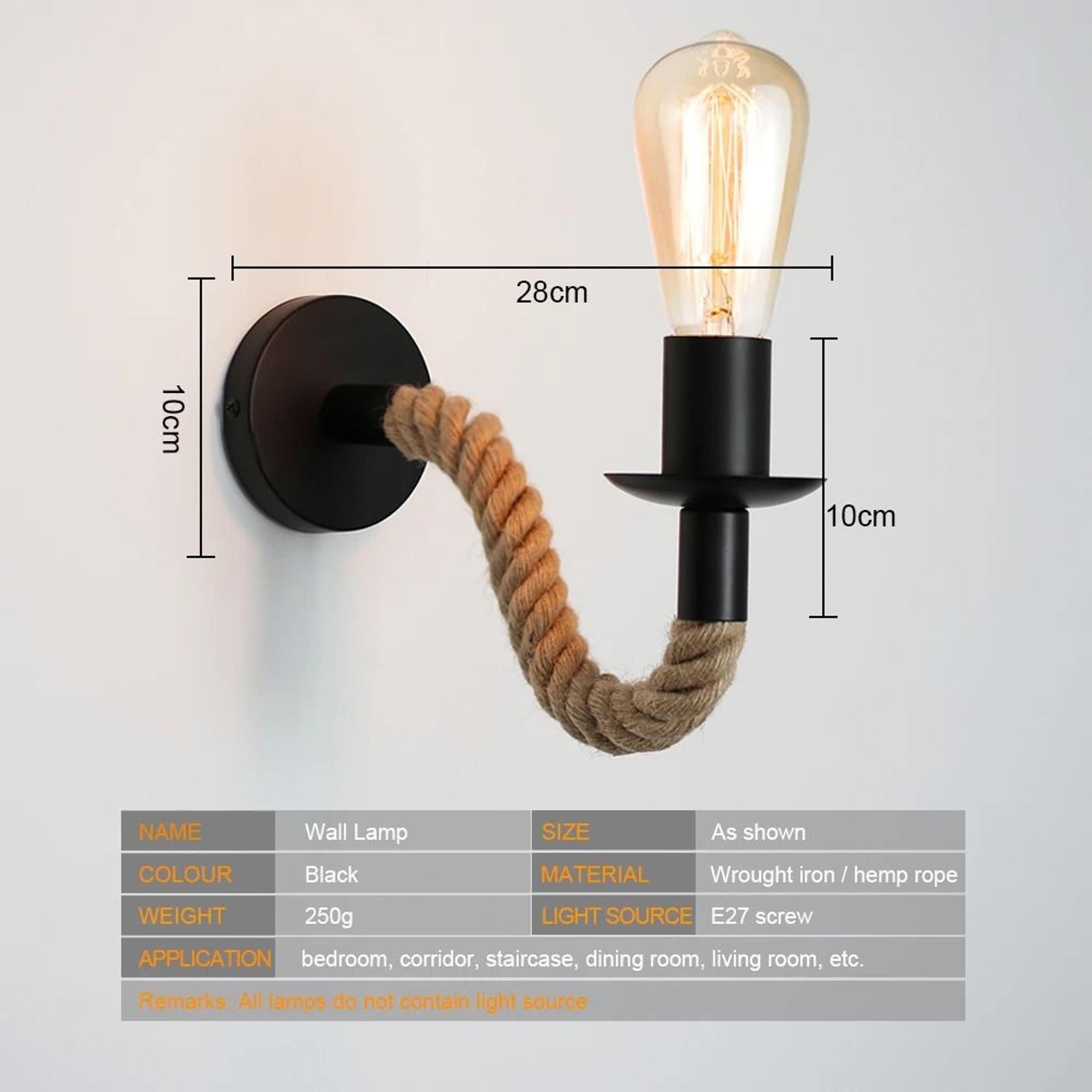 Vintage Industrial Hemp Rope Wall Light Sconce With E27 Base For Bedroom Dining Room And Indoor Dec 1