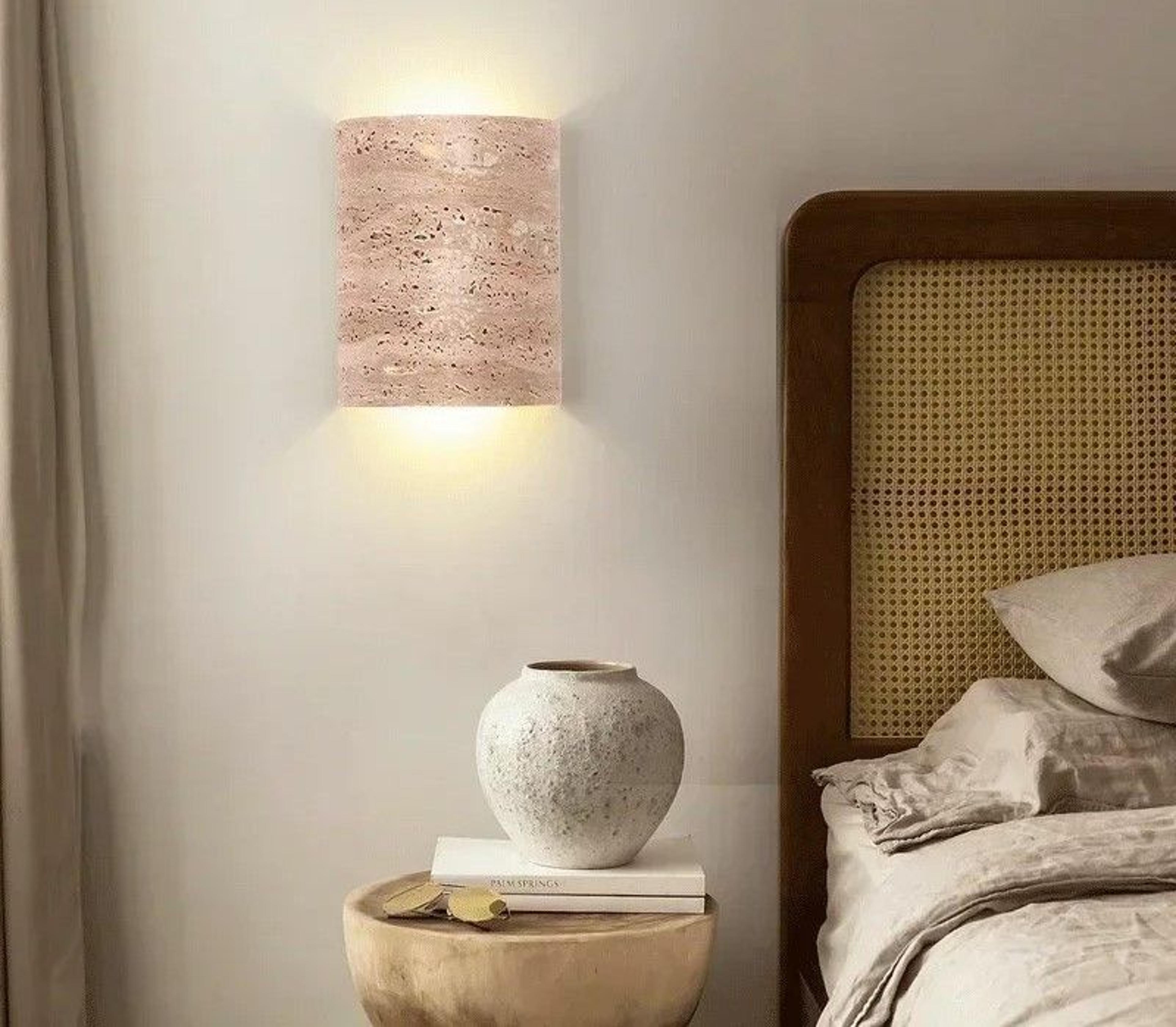 Outdoor And Indoor Wabi Sabi Yellow Travertine Natural Stone Wall Sconce For Bedroom Courtyard And  2
