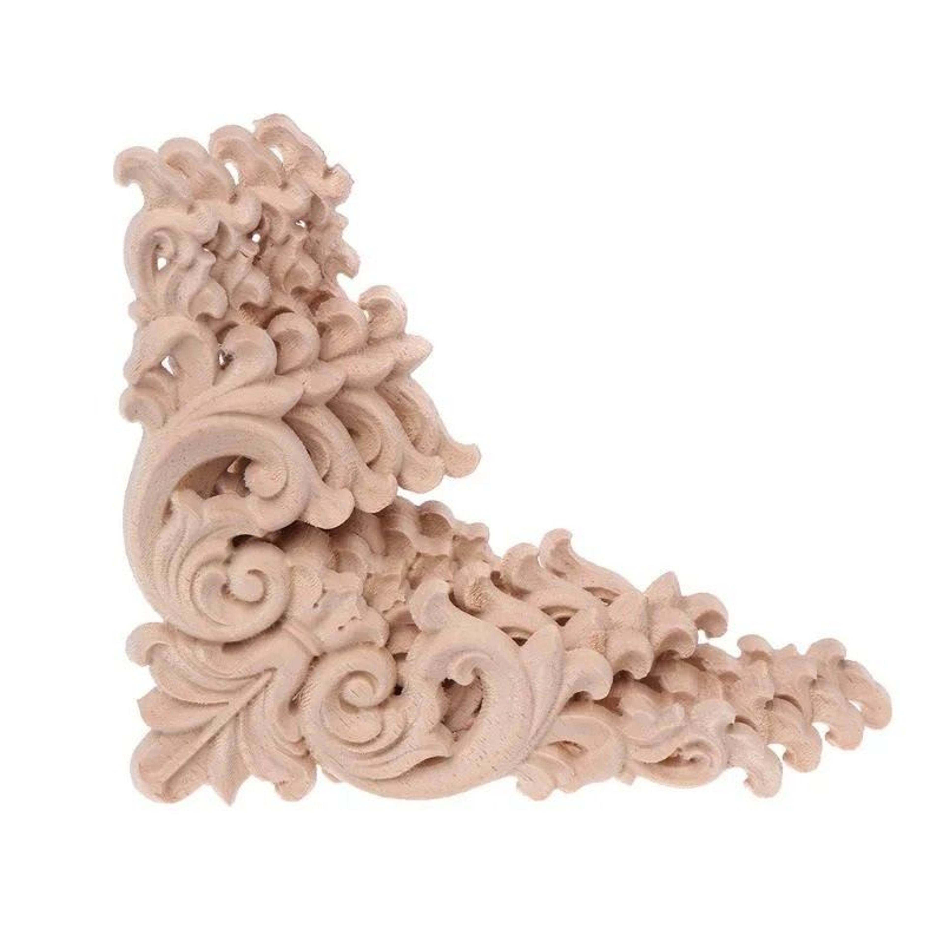 4 piece unpainted carved wood corner onlay applique set