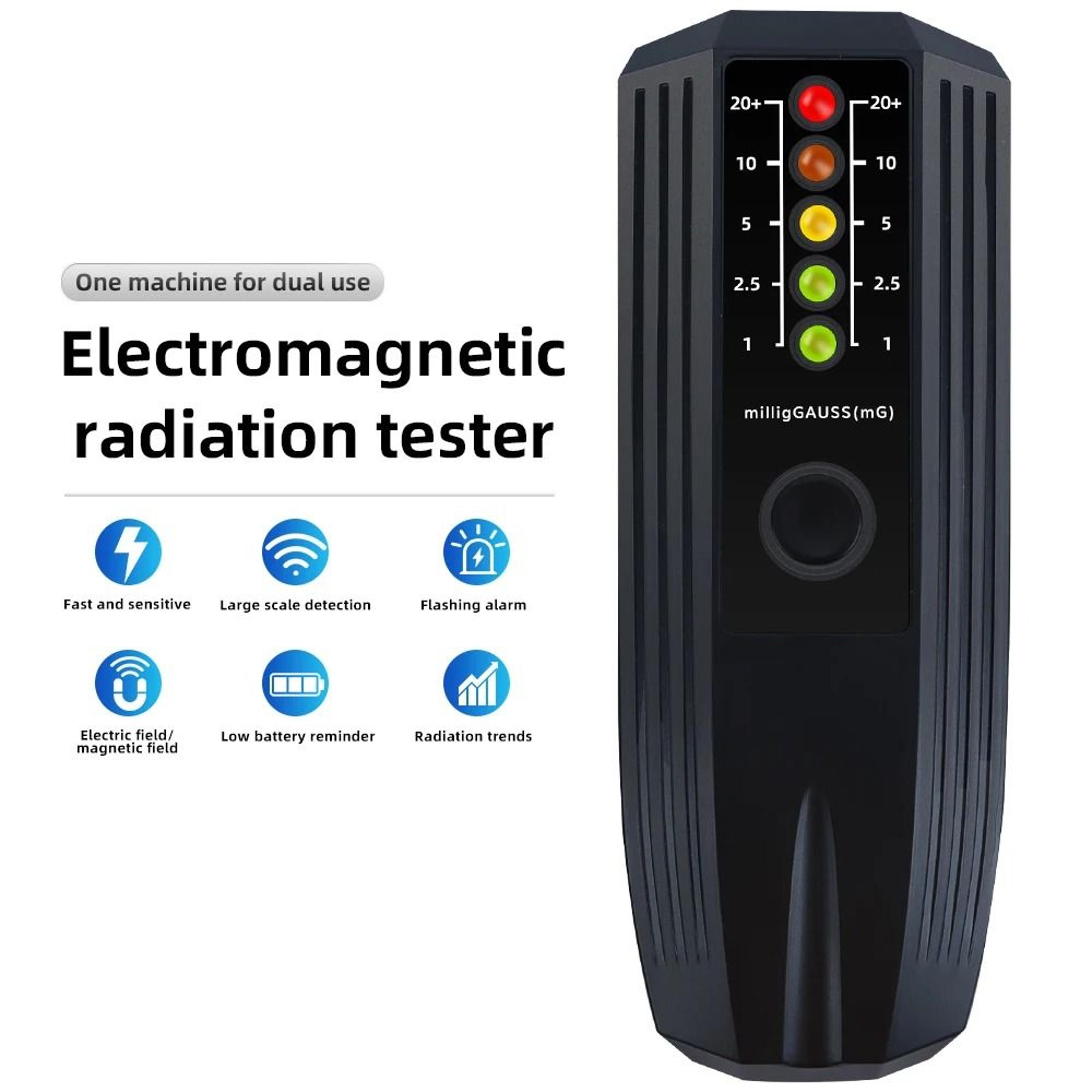 portable electromagnetic field emf meter detector 0 to 20 plus milligauss radiation strength tester with led lights