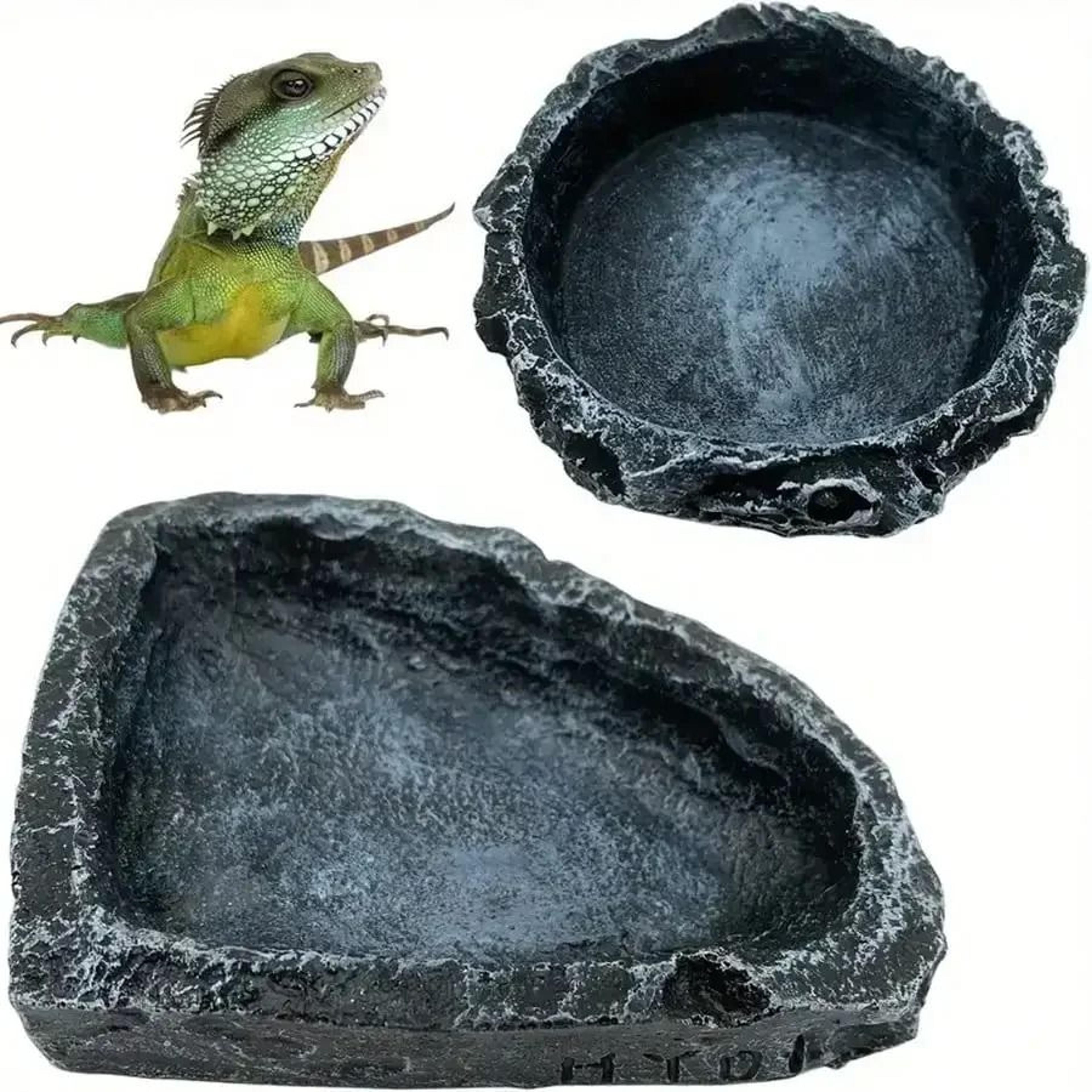 realistic stone-like small reptile feeding and water dish bowl for bearded dragons