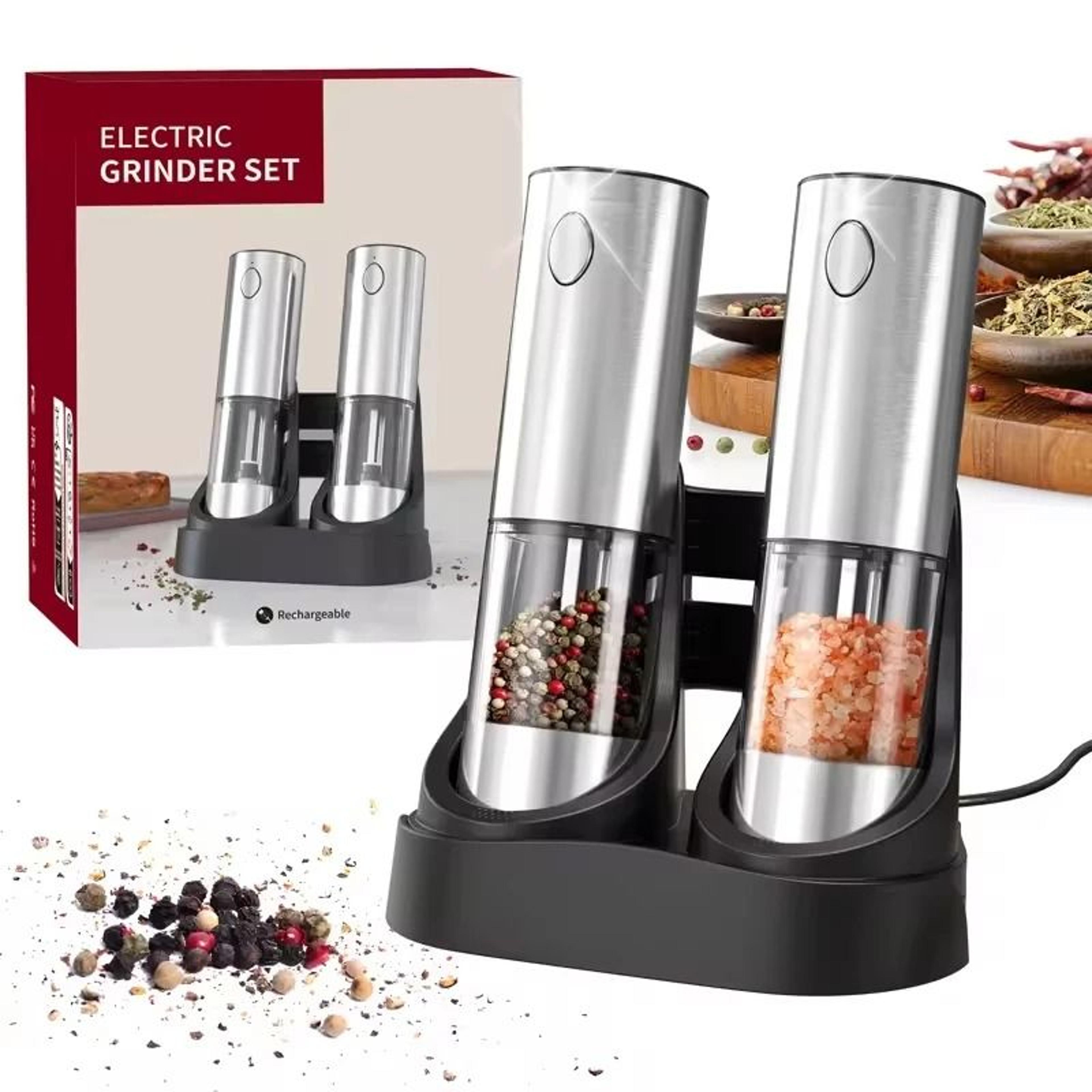 usb rechargeable electric salt and pepper grinder set with charging base adjustable coarseness spice mill