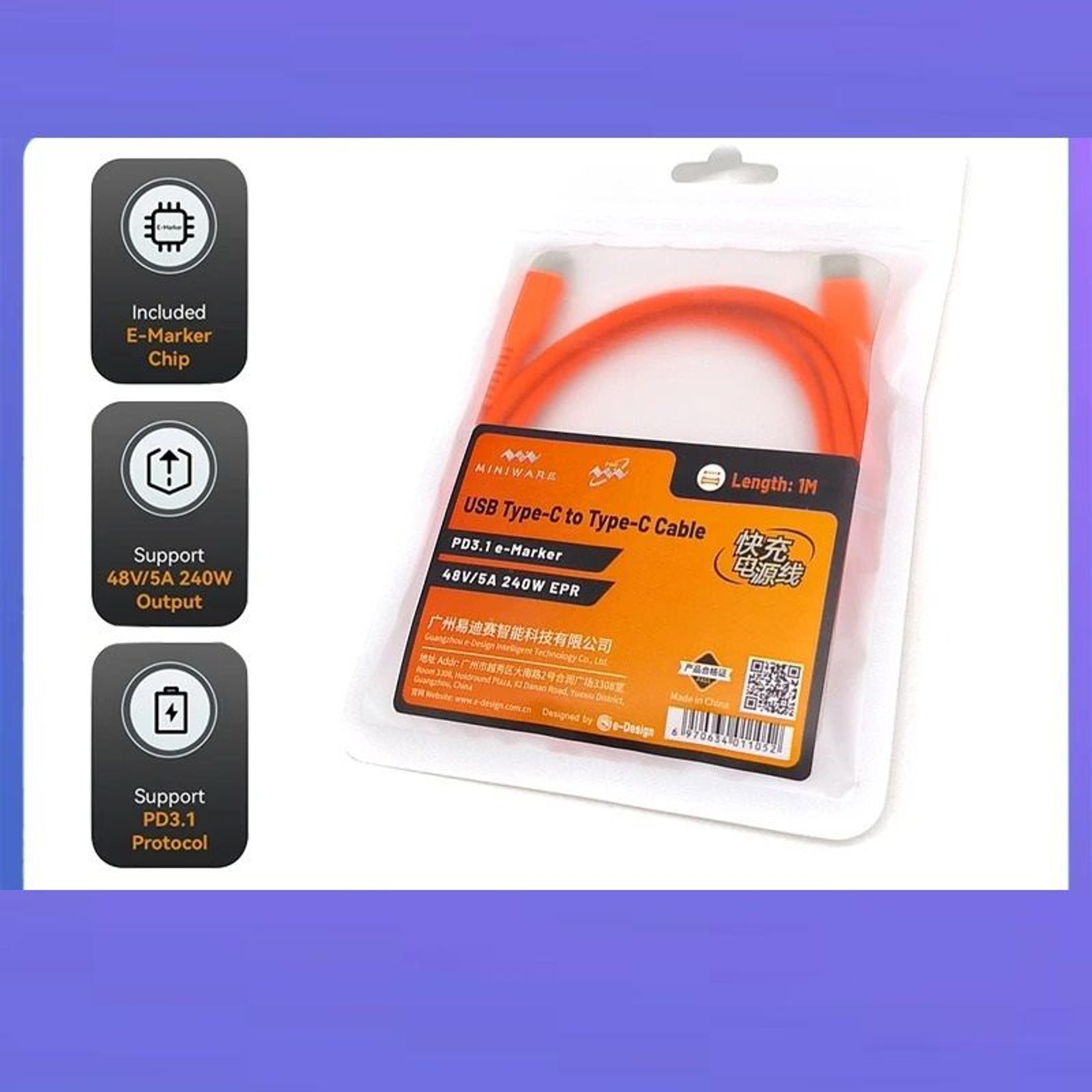ultra-flexible 240w silicone usb-c to usb-c fast charging & power cable (1m)