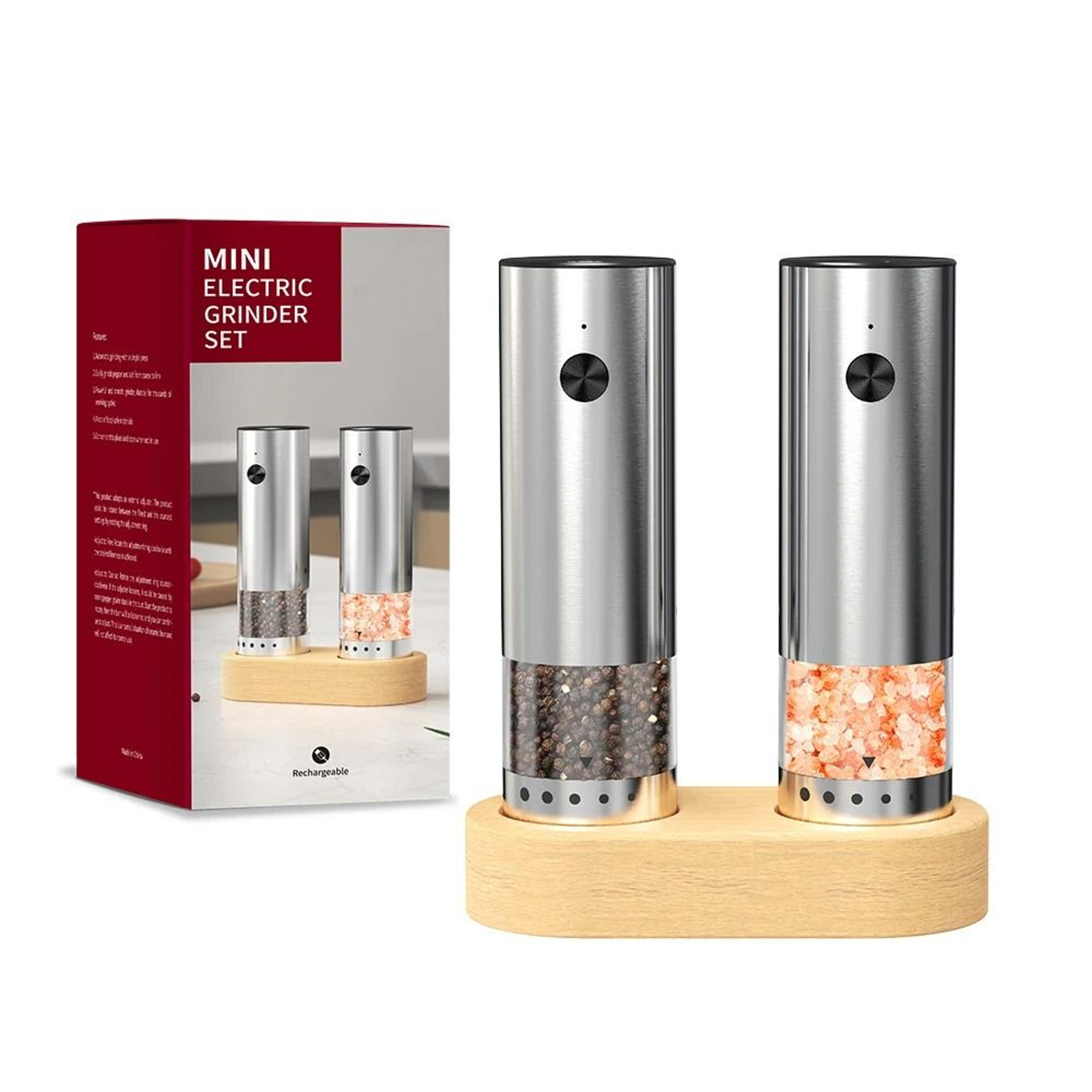 compact usb rechargeable automatic spice mill set with ceramic rotor