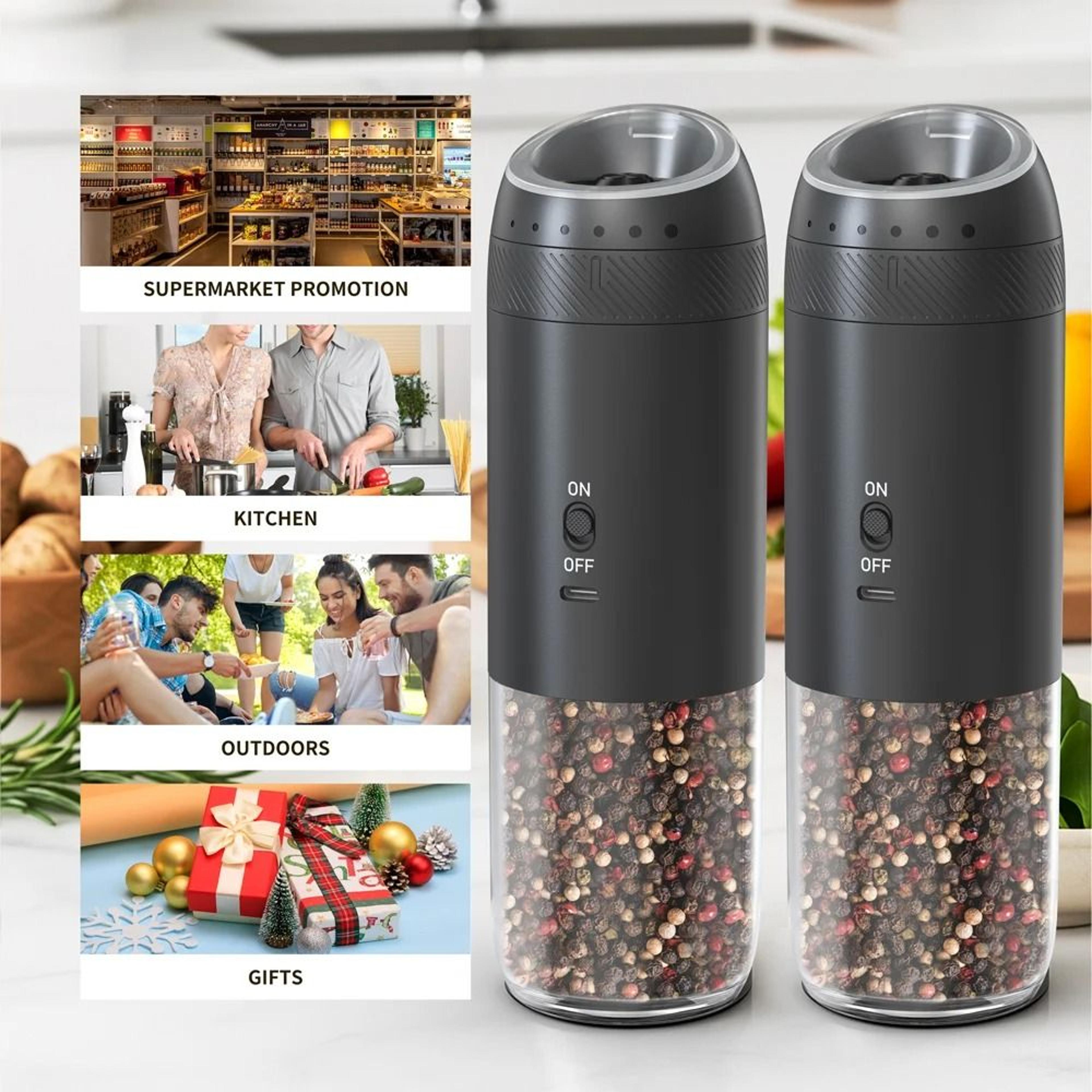cordless single touch spice mill set with led light and adjustable coarseness