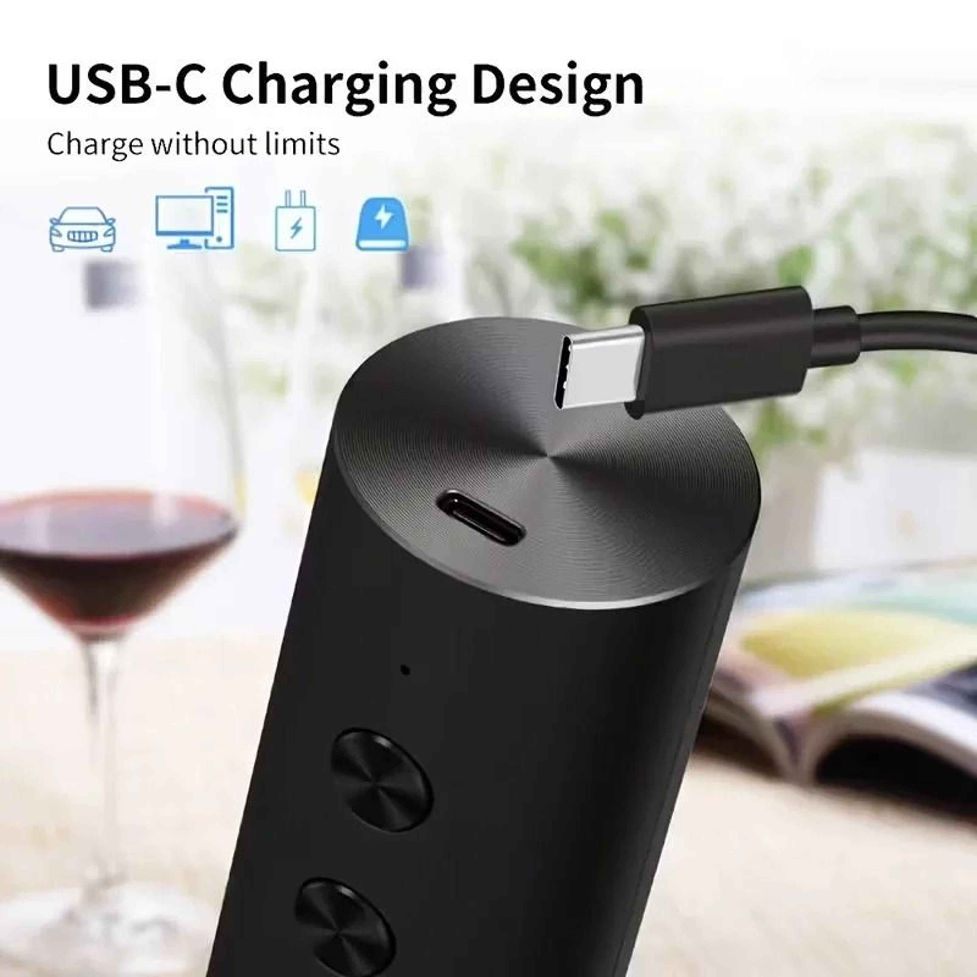 modern minimalist electric wine accessories kit with aerator spout and vacuum stopper